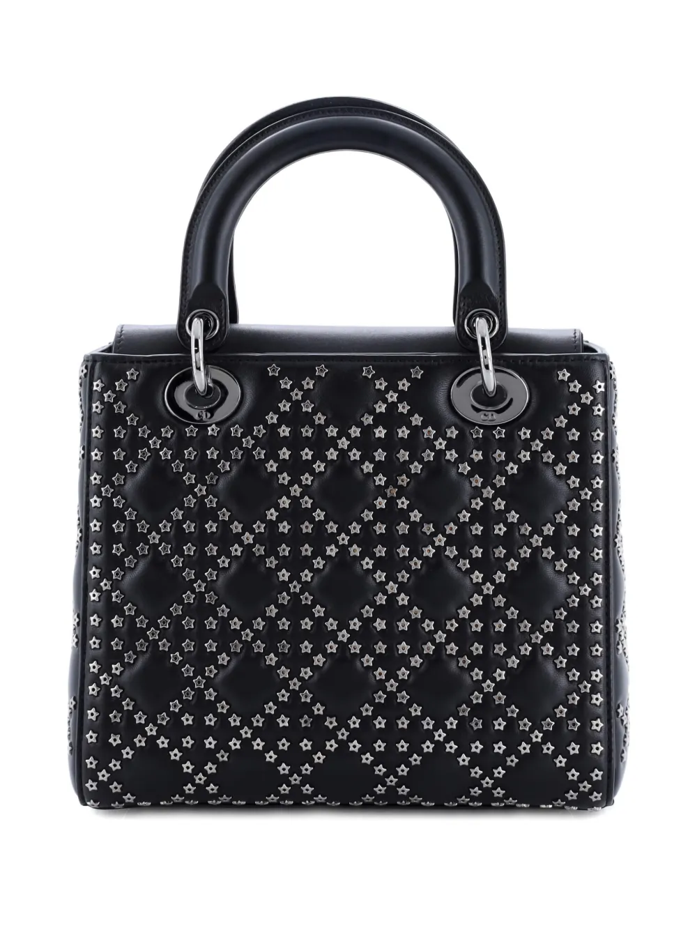Pre-owned Dior Lady  Bag Cannage Lucky Star Studded Lambskin Medium Satchel In Black