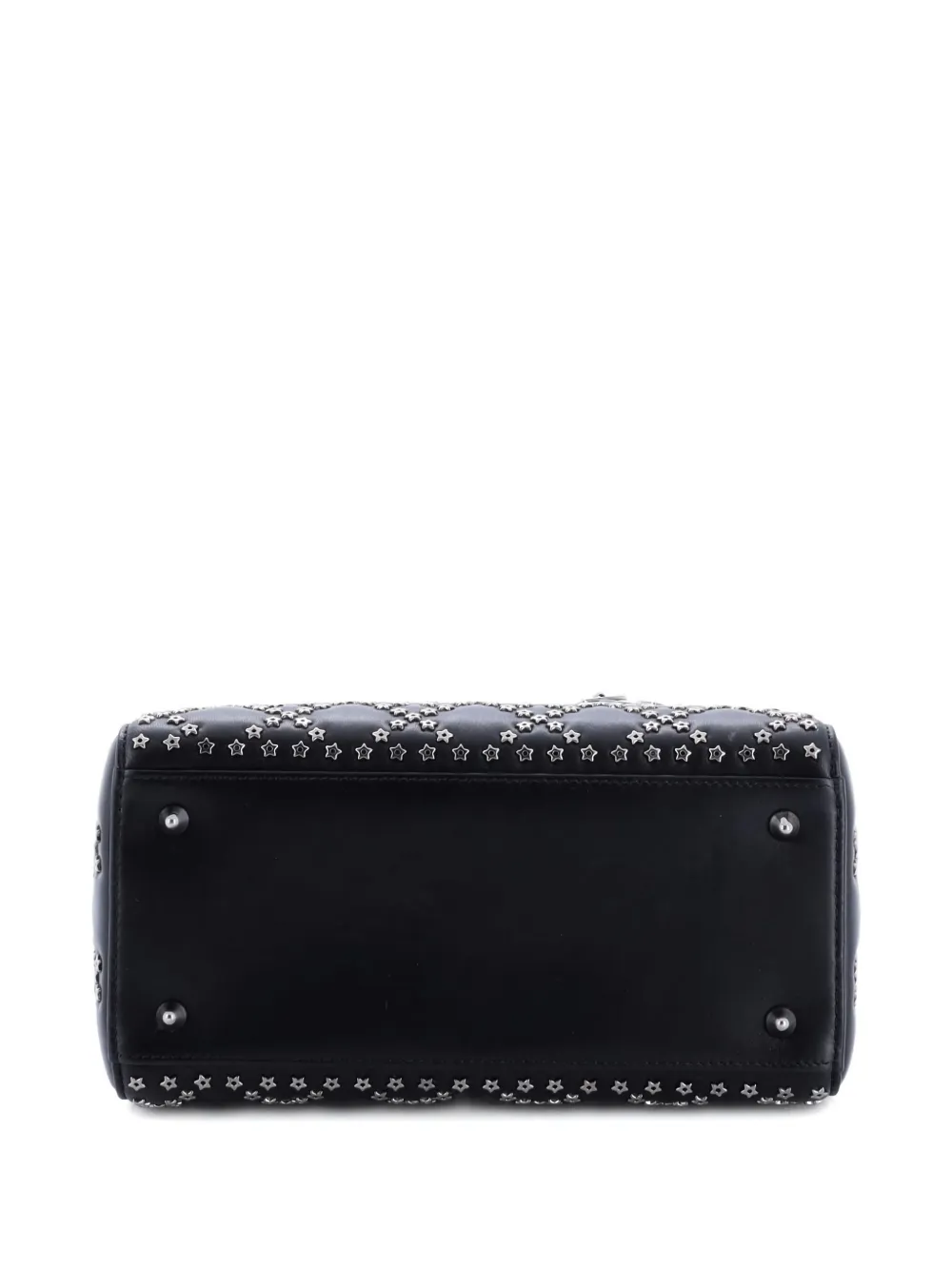 Pre-owned Dior Lady  Bag Cannage Lucky Star Studded Lambskin Medium Satchel In Black