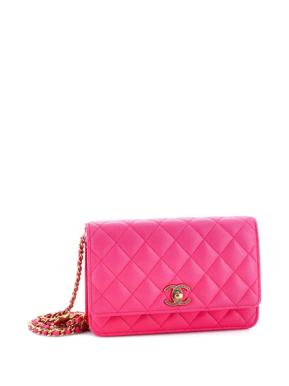 CHANEL Pre-owned Flap Bag Charms Strap Wallet On Chain Quilted Caviar Crossbody Bag In Pink