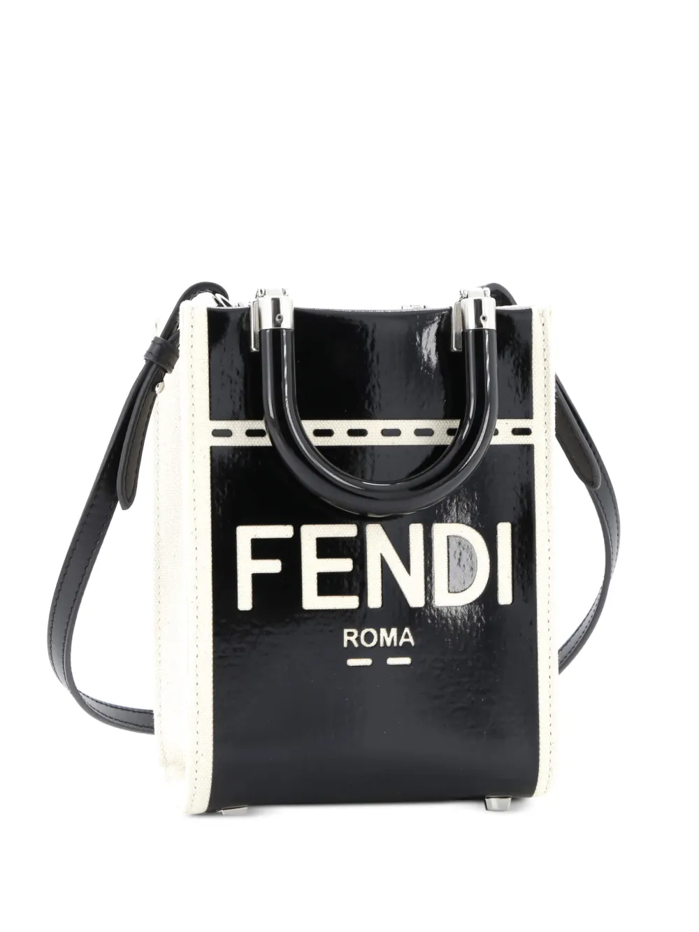 Fendi Pre-Owned Sunshine Shopper Tote Patent and Canvas Mini crossbody bag - Nero