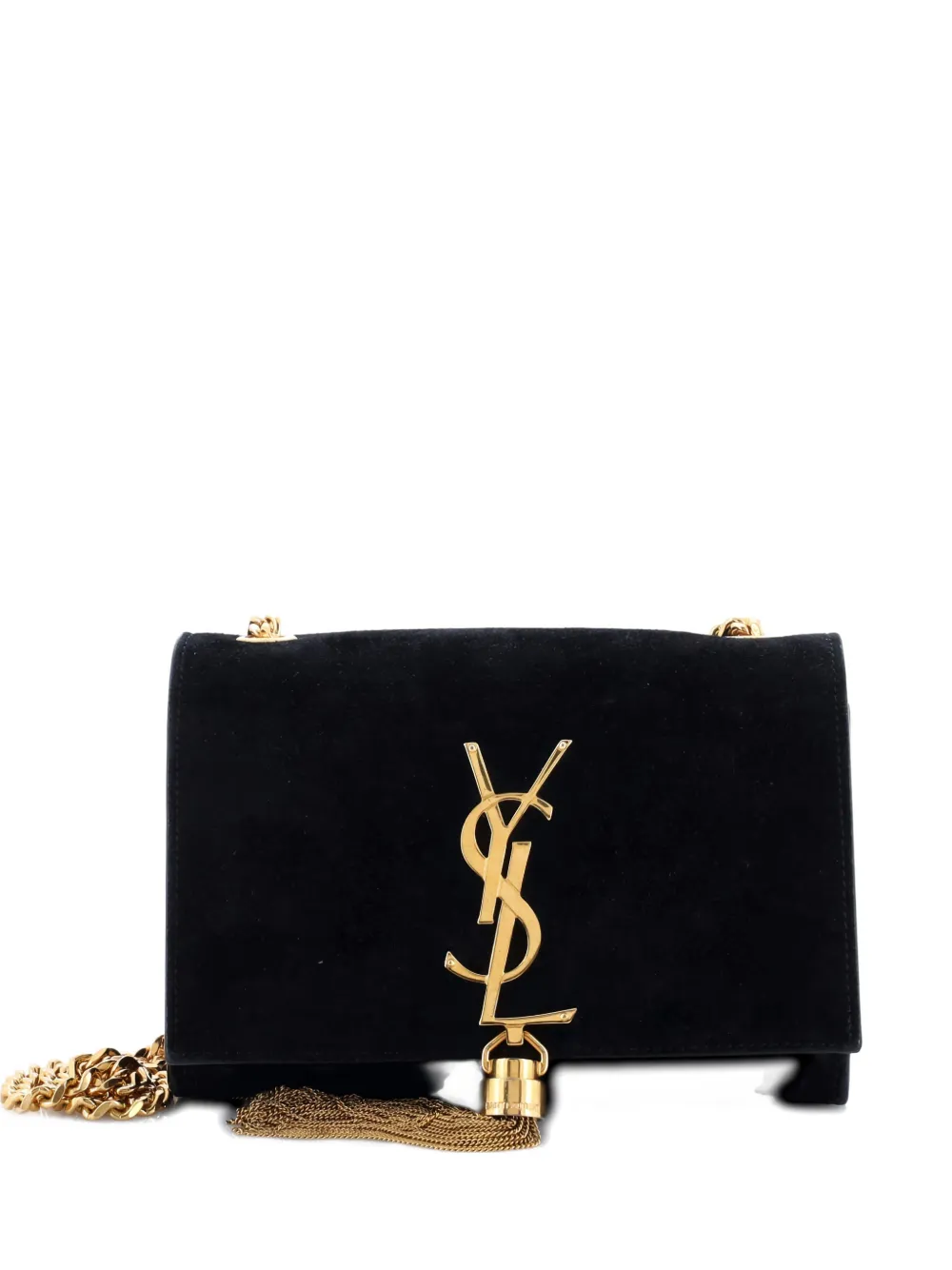 Pre-owned Saint Laurent Classic Monogram Tassel Crossbody Bag Suede Small Shoulder Bag In Black