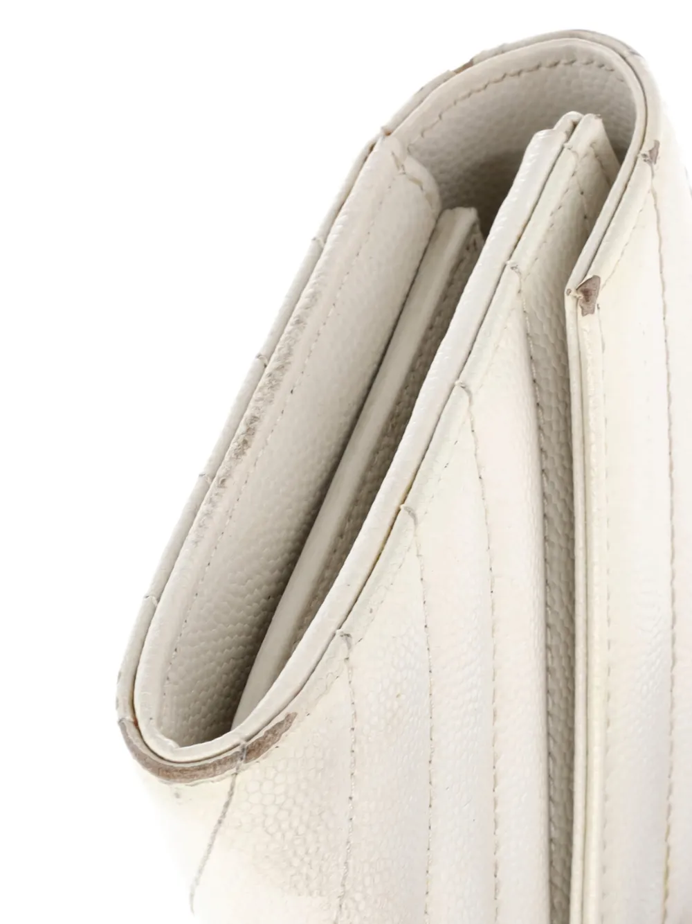 SAINT LAURENT Pre-owned Classic Monogram Flap Wallet Matelasse Chevron Leather Large Small Wallets In Neutral