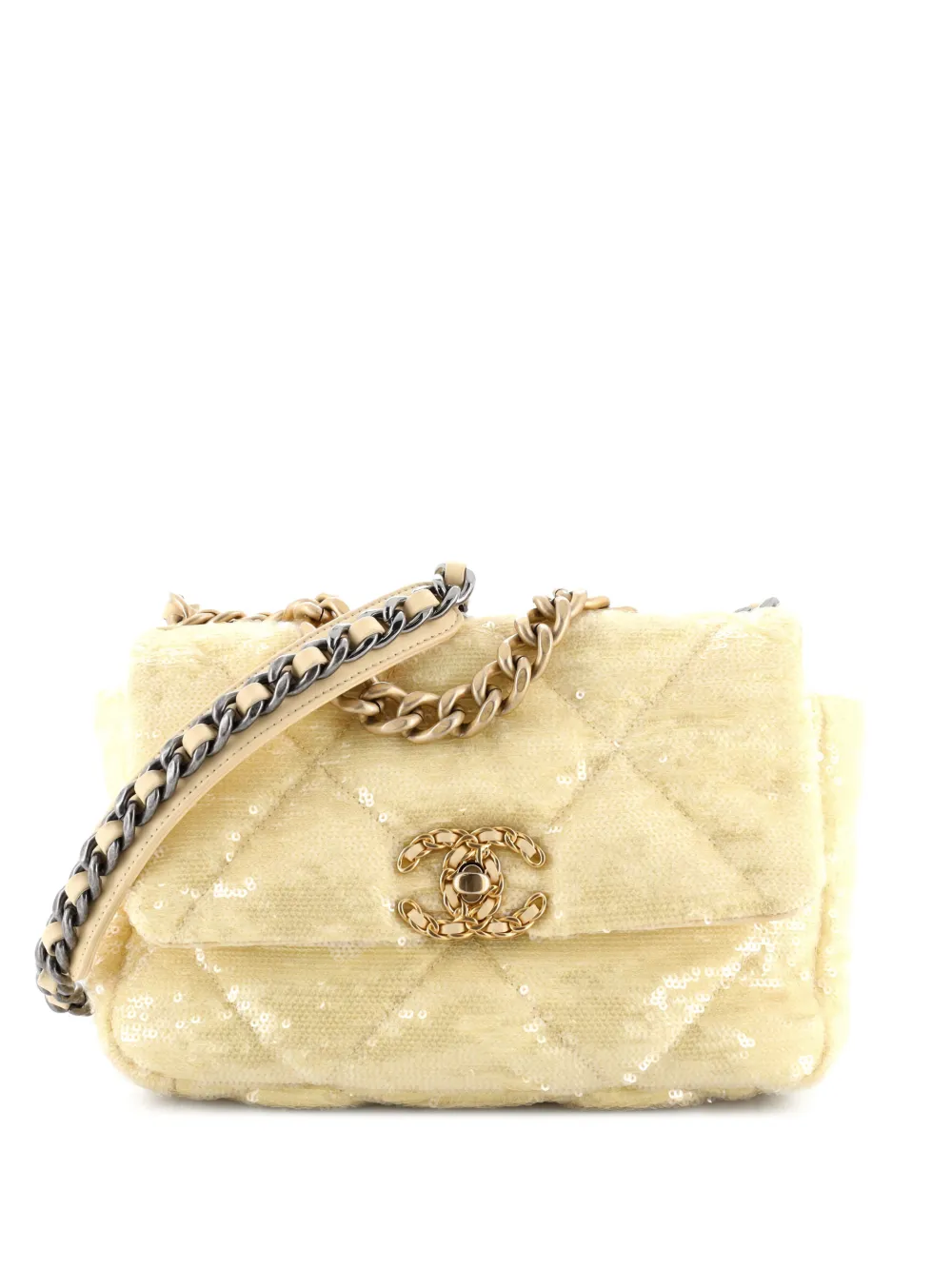 CHANEL Pre-Owned 19 Flap Bag Quilted Sequins Medium shoulder bag - Giallo