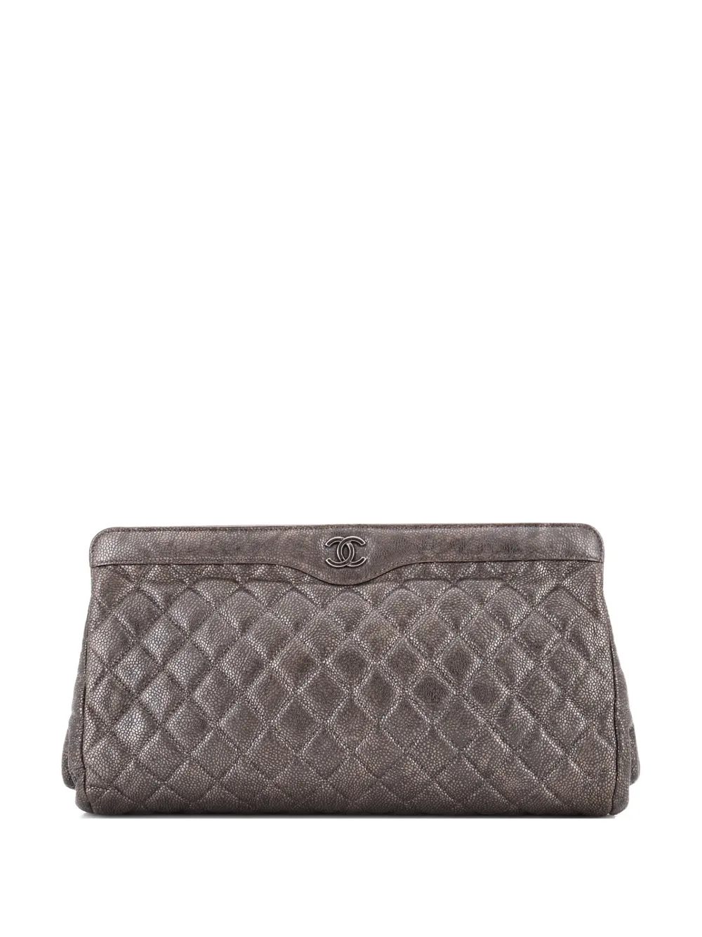 CHANEL Pre-Owned CC Frame Quilted Caviar Large clutch bag | Silver | Image 1