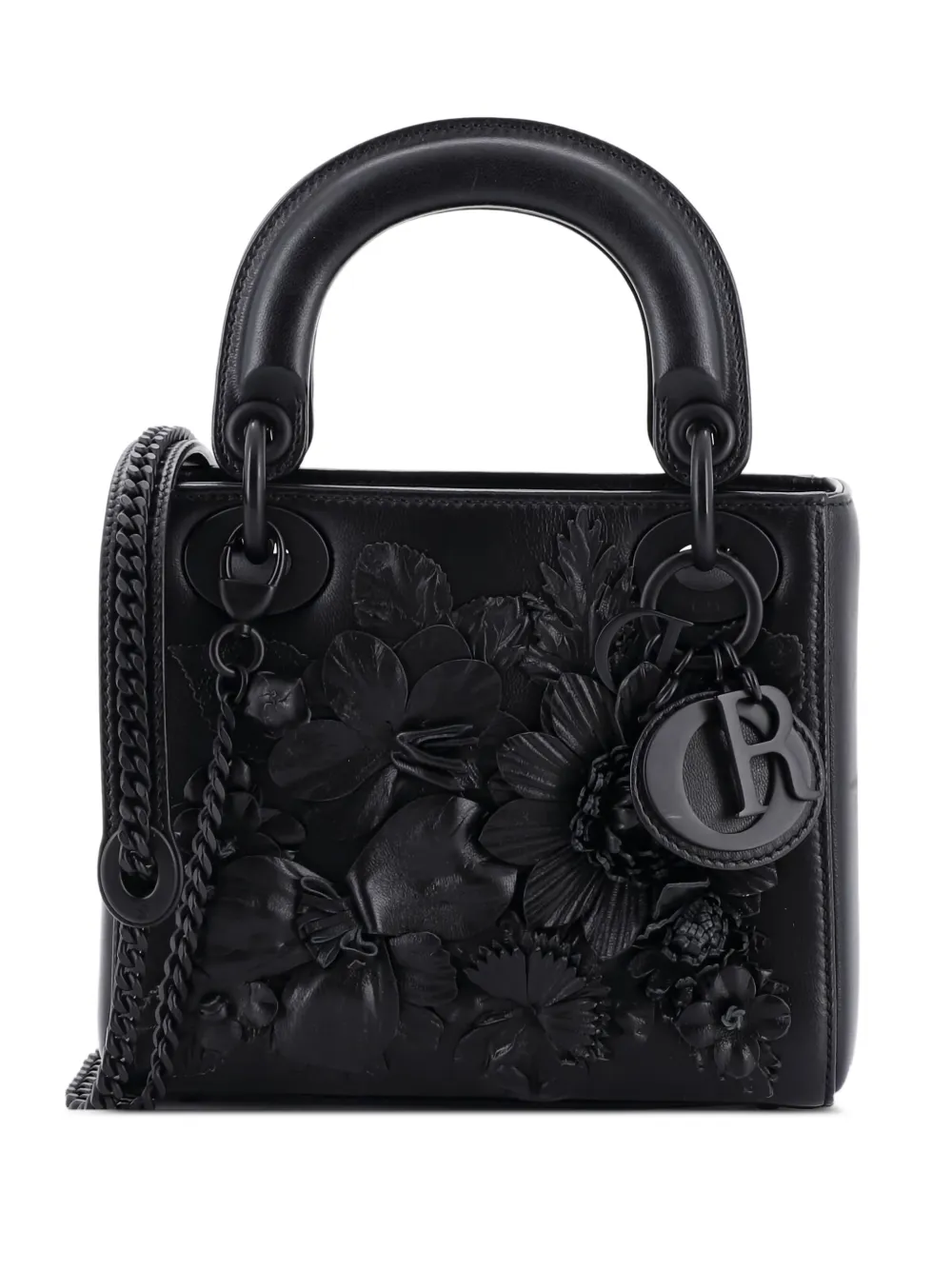Christian Dior Pre-Owned Borsa a tracolla Lady Dior mini in pelle di agnello ultraopaca con ricamo a fiori - Nero