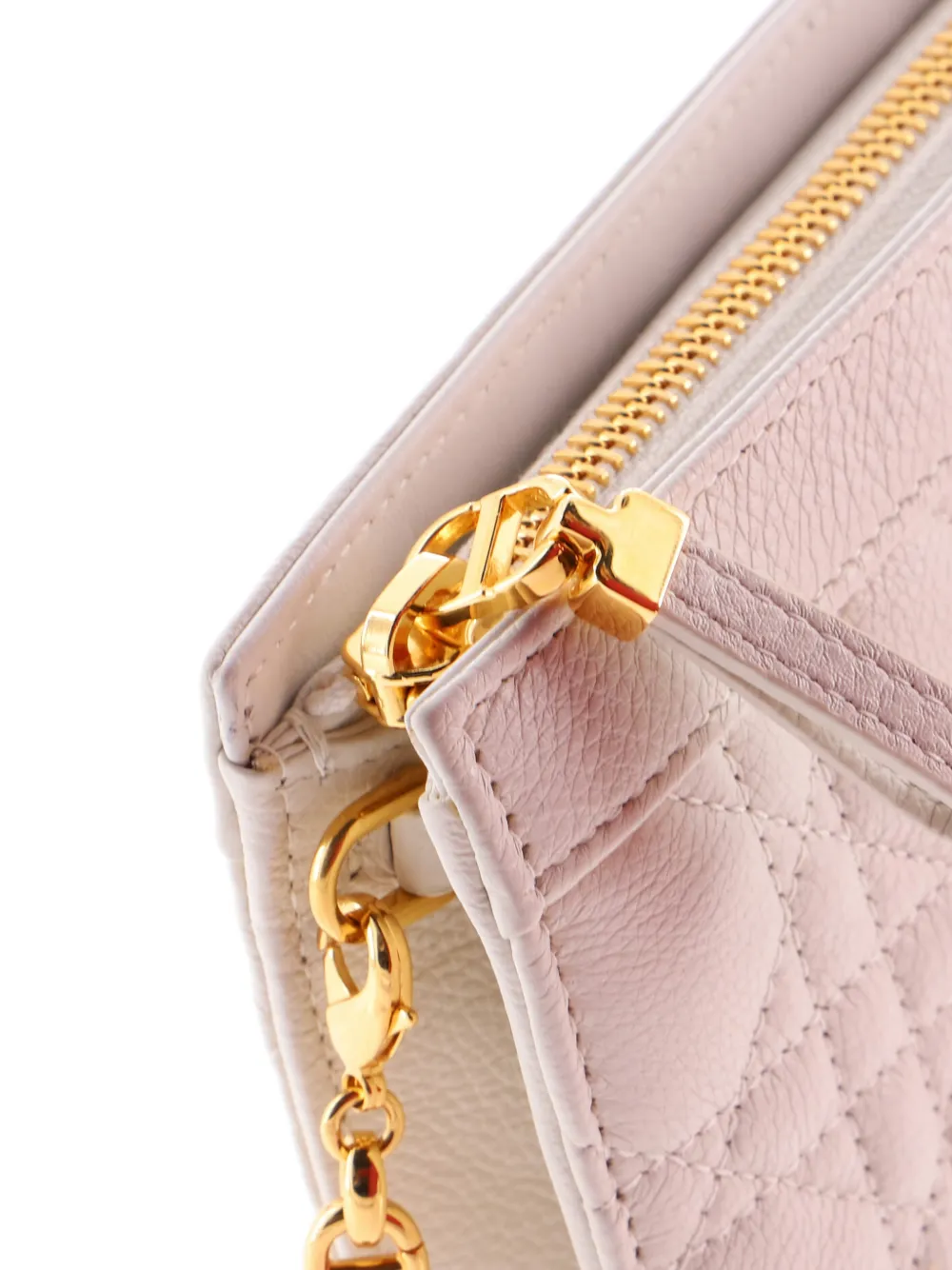 Pre-owned Dior Caro Zipped Pouch With Chain Cannage Quilt Leather Shoulder Bag In Neutral