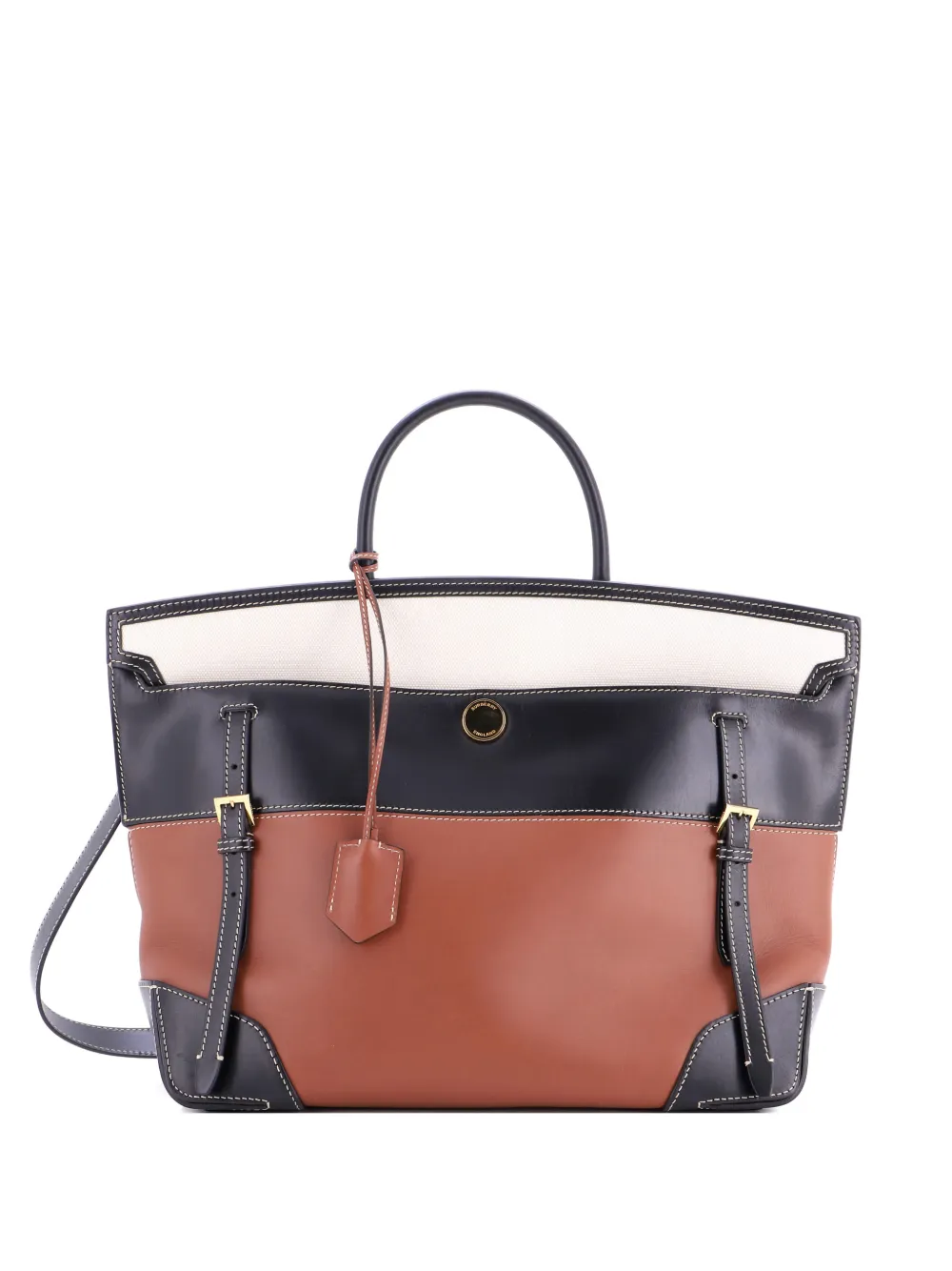 Burberry Pre-Owned Belted Society Top Handle Bag Leather with Canvas Large satchel | Brown | Image 1