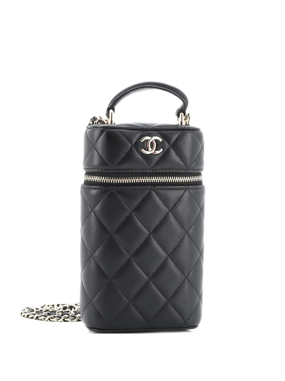 Pre-owned Chanel Classic Vanity Top Handle Phone Holder With Chain Quilted Lambskin Crossbody Bag In Black