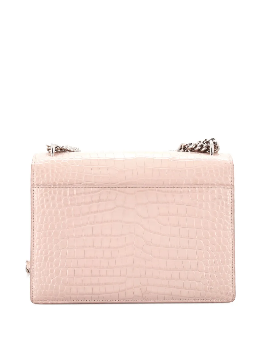 Pre-owned Saint Laurent Sunset Crocodile Embossed Leather Medium Crossbody Bag In Neutral