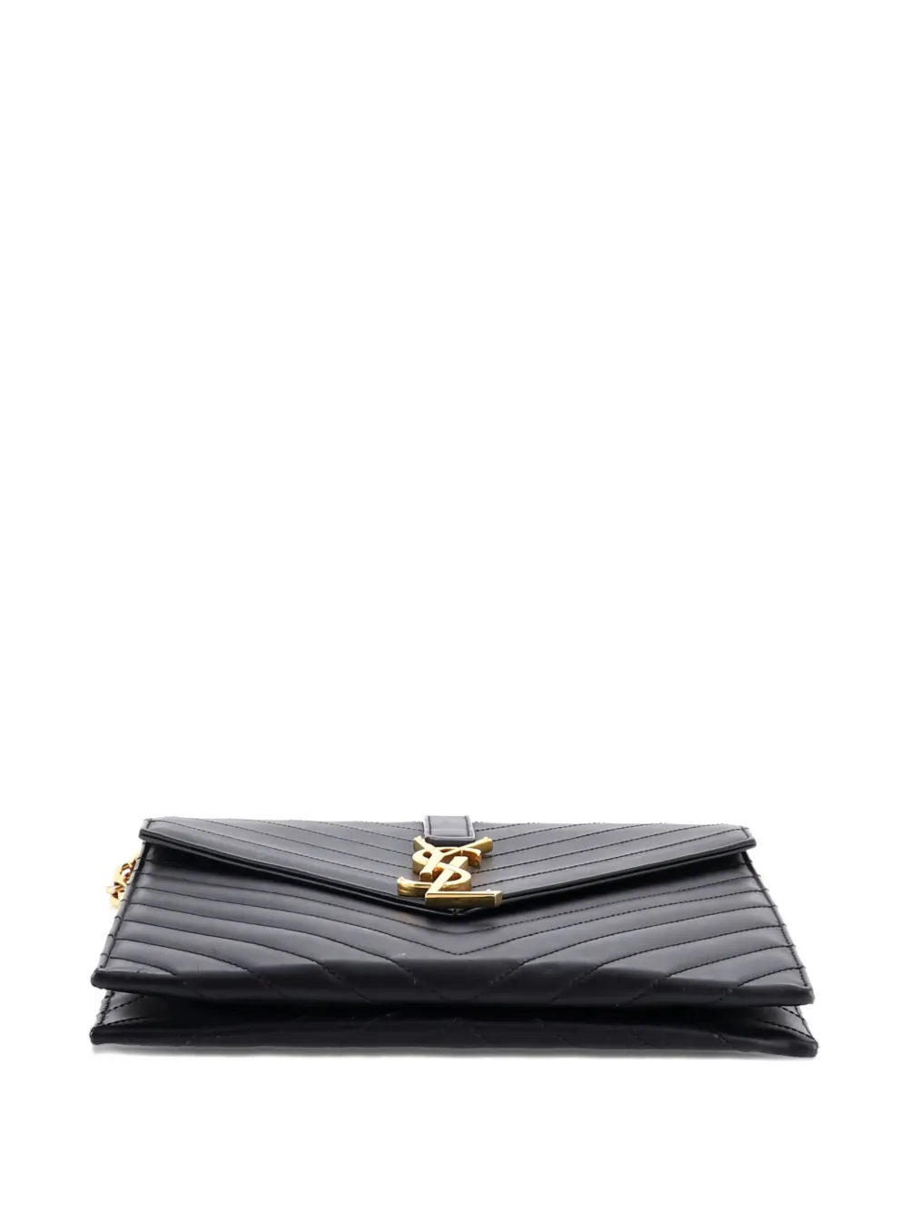Pre-owned Saint Laurent Classic Monogram Envelope Chain Bag Matelasse Chevron Leather Medium Shoulder Bag In Black