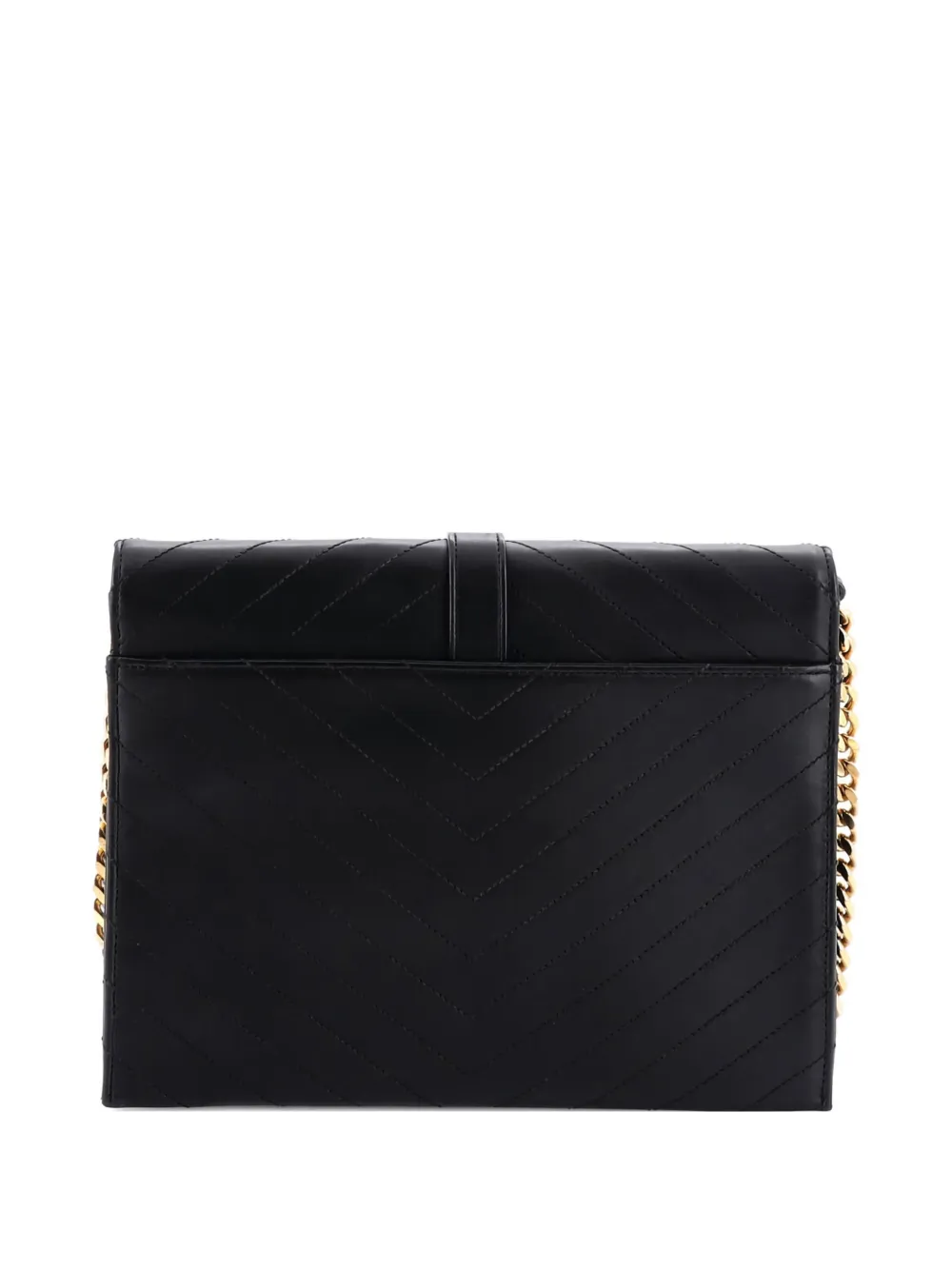 Pre-owned Saint Laurent Classic Monogram Envelope Chain Bag Matelasse Chevron Leather Medium Shoulder Bag In Black