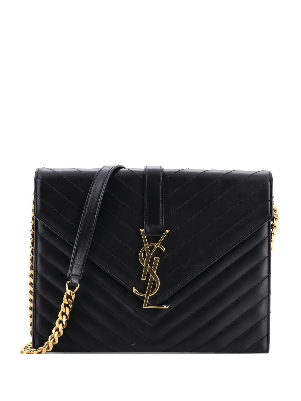 Saint Laurent Pre-Owned Classic Monogram Envelope Chain Bag Matelasse Chevron Leather Medium shoulder bag - Nero