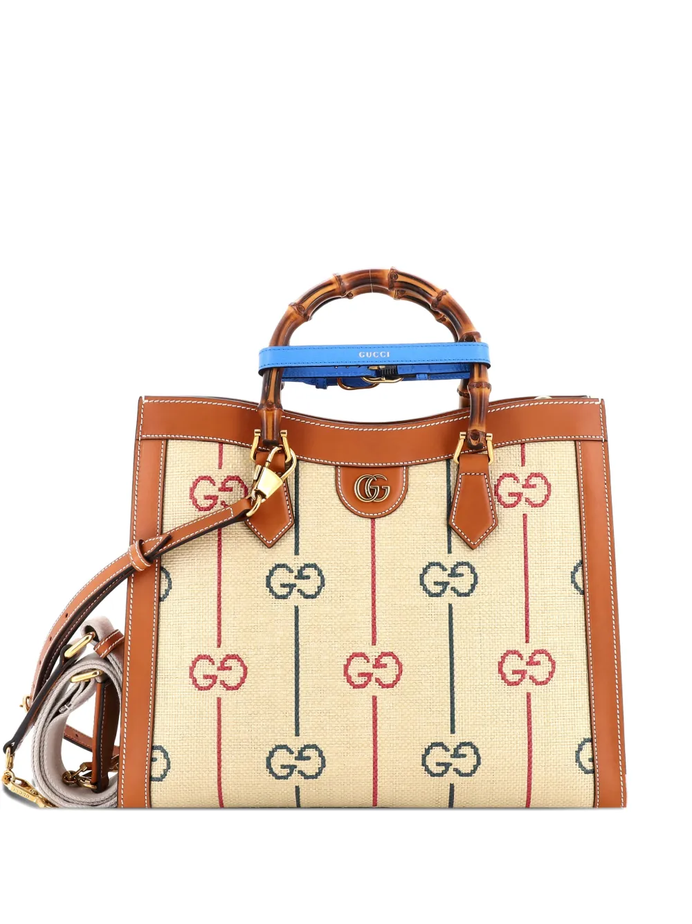 Gucci Pre-Owned Diana NM Bamboo Handle GG Raffia Medium tote bag - Marrone