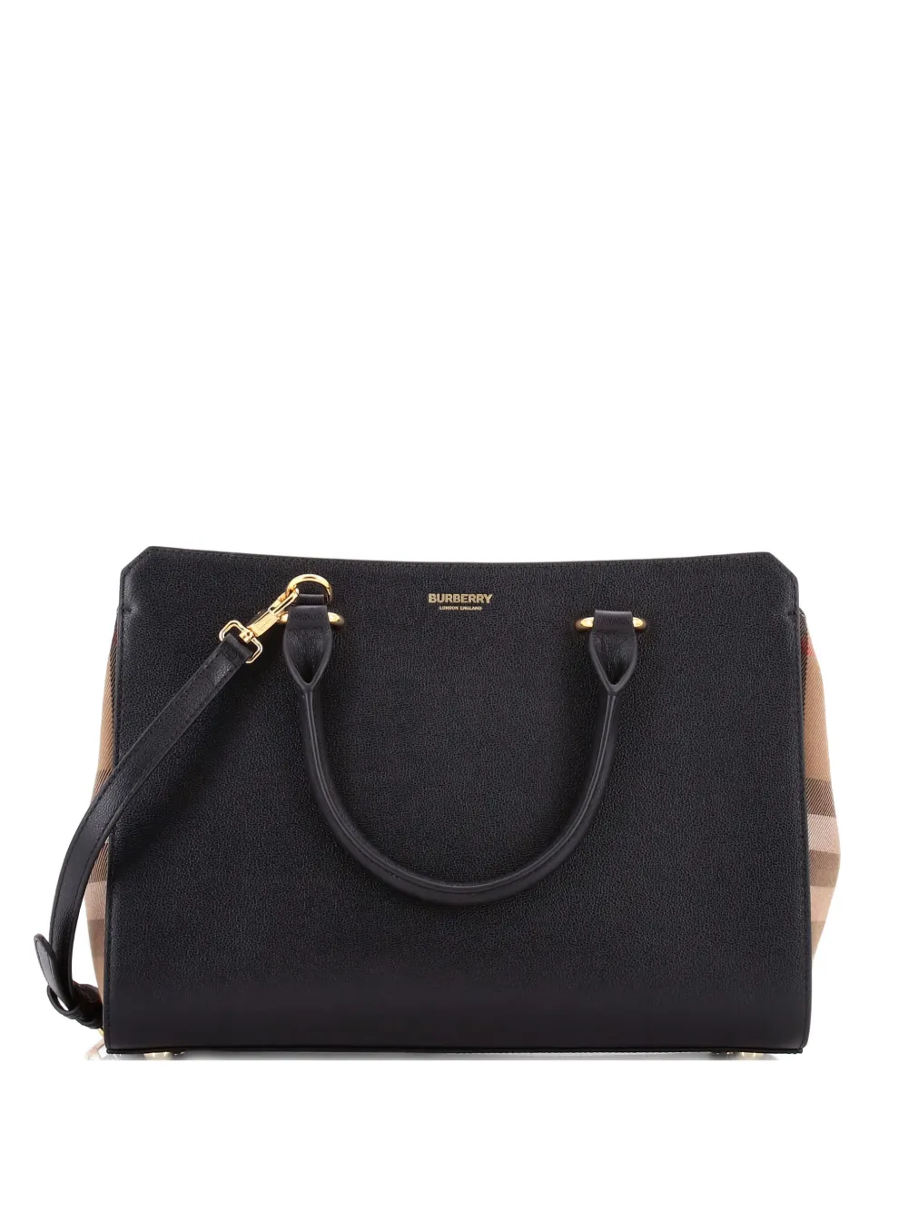 Burberry Pre-Owned Banwell Leather and House Check Canvas Small tote bag - Nero