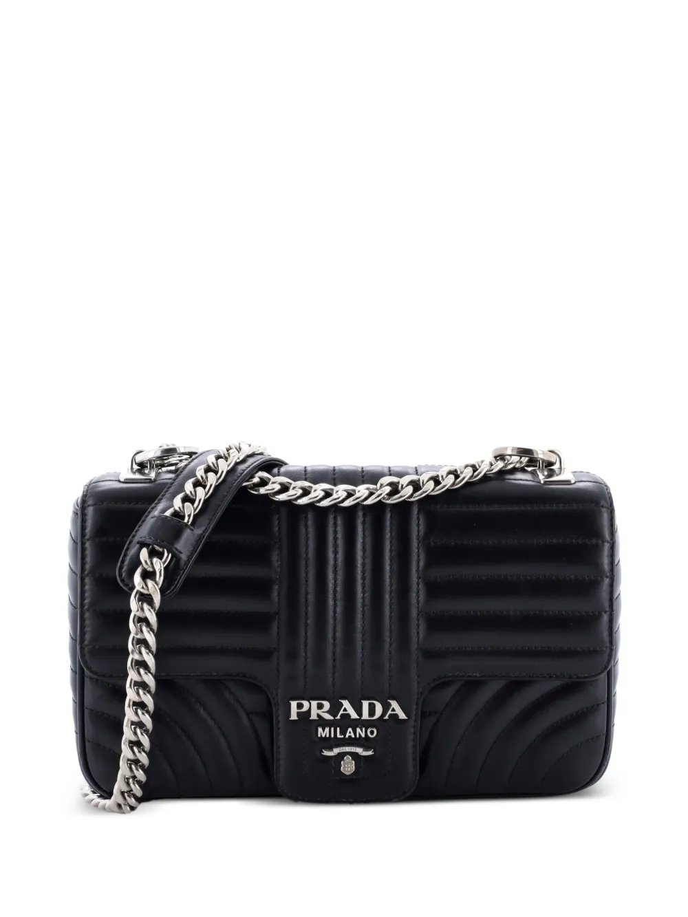 Prada Pre-Owned Chain Flap Shoulder Bag Diagramme Quilted Leather Medium crossbody bag - Nero