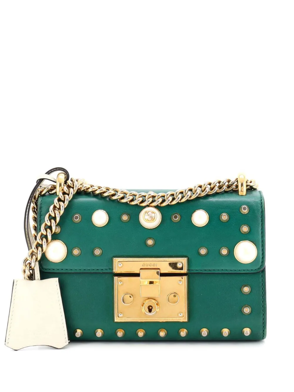 Gucci Pre-Owned Pearly Padlock Studded Leather Small shoulder bag - Green