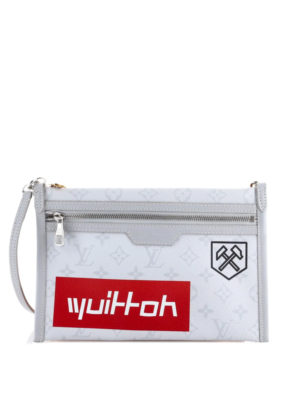 Louis Vuitton Pre-Owned Double Flat Messenger Bag Limited Edition Logo Story Monogram Canvas and Denim crossbody bag - Grigio