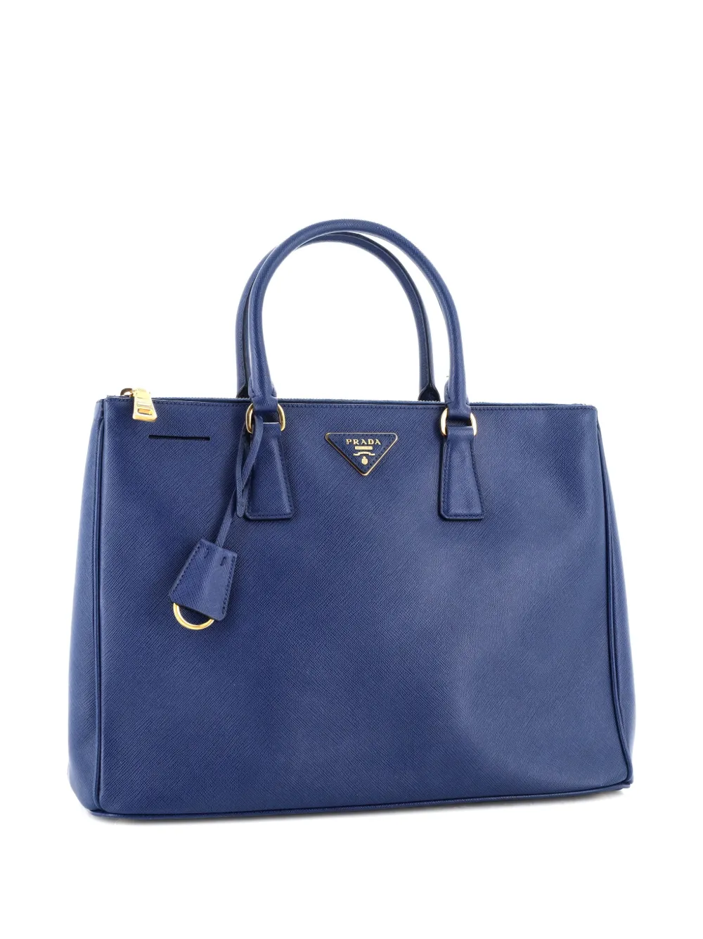 Pre-owned Prada Double Zip Lux Saffiano Leather Large Tote Bag In Blue