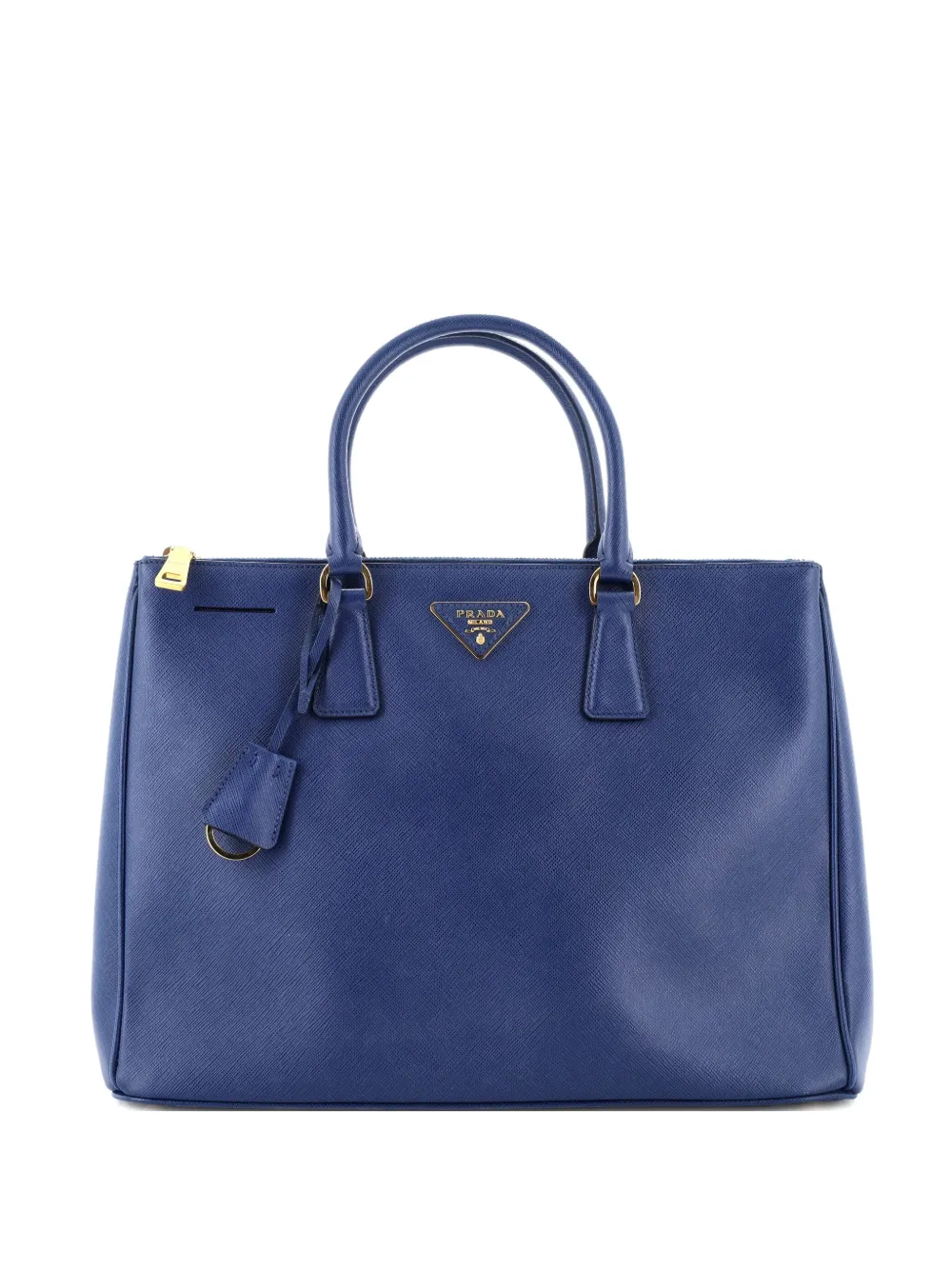 Pre-owned Prada Double Zip Lux Saffiano Leather Large Tote Bag In Blue