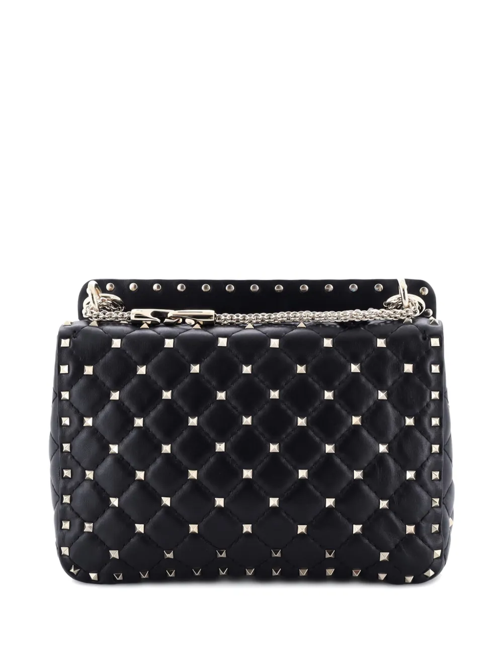 Pre-owned Valentino Garavani Rockstud Spike Flap Bag Embellished Quilted Leather Medium Satchel In Black