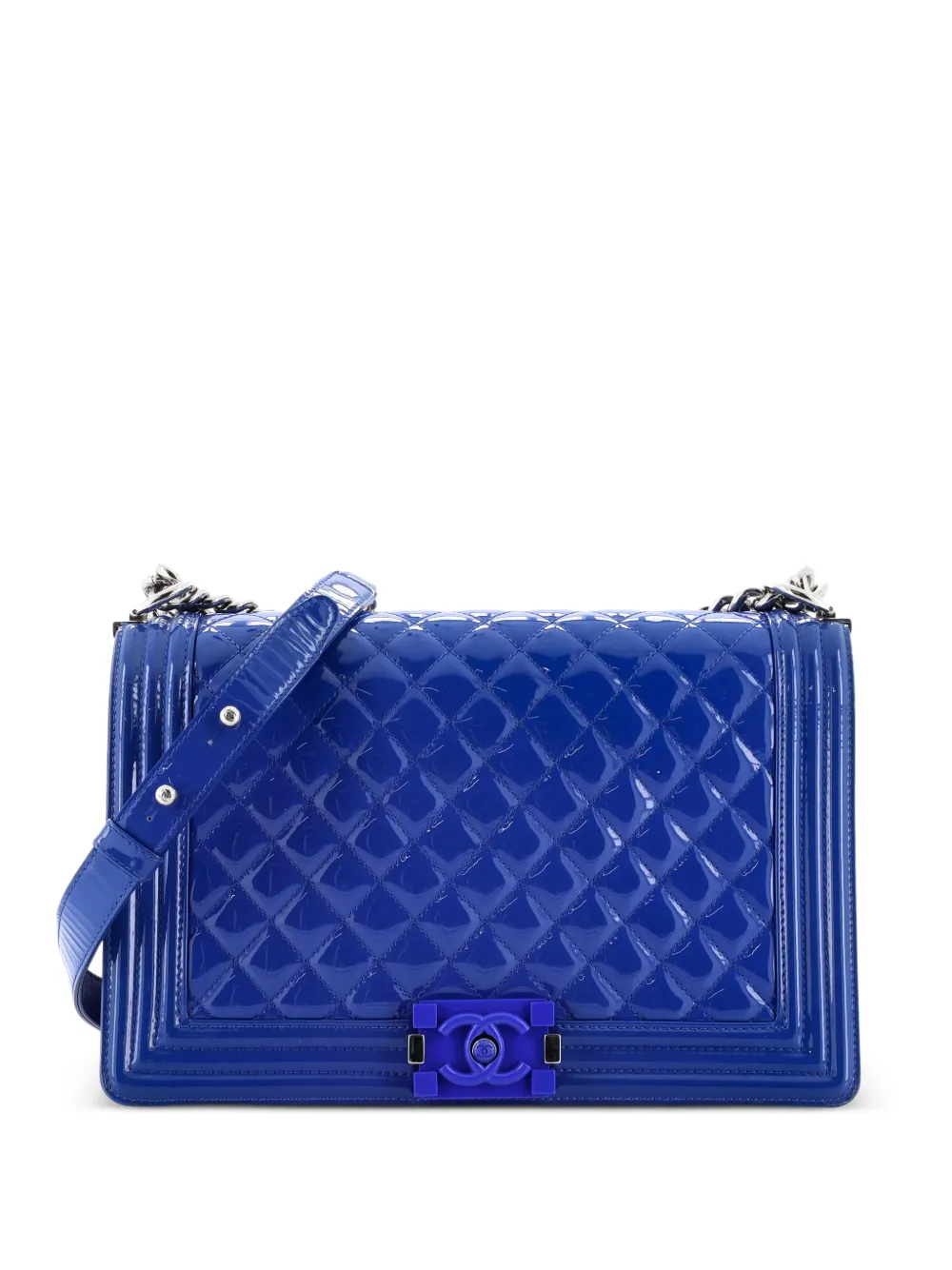 CHANEL Pre-Owned Boy Flap Bag Quilted Plexiglass Patent New Medium shoulder bag - Blu
