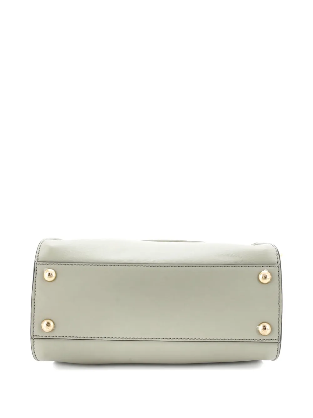 Pre-owned Fendi Peekaboo Iconic Bag Leather With Zucca Embroidered Canvas Interior Mini Satchel In Green