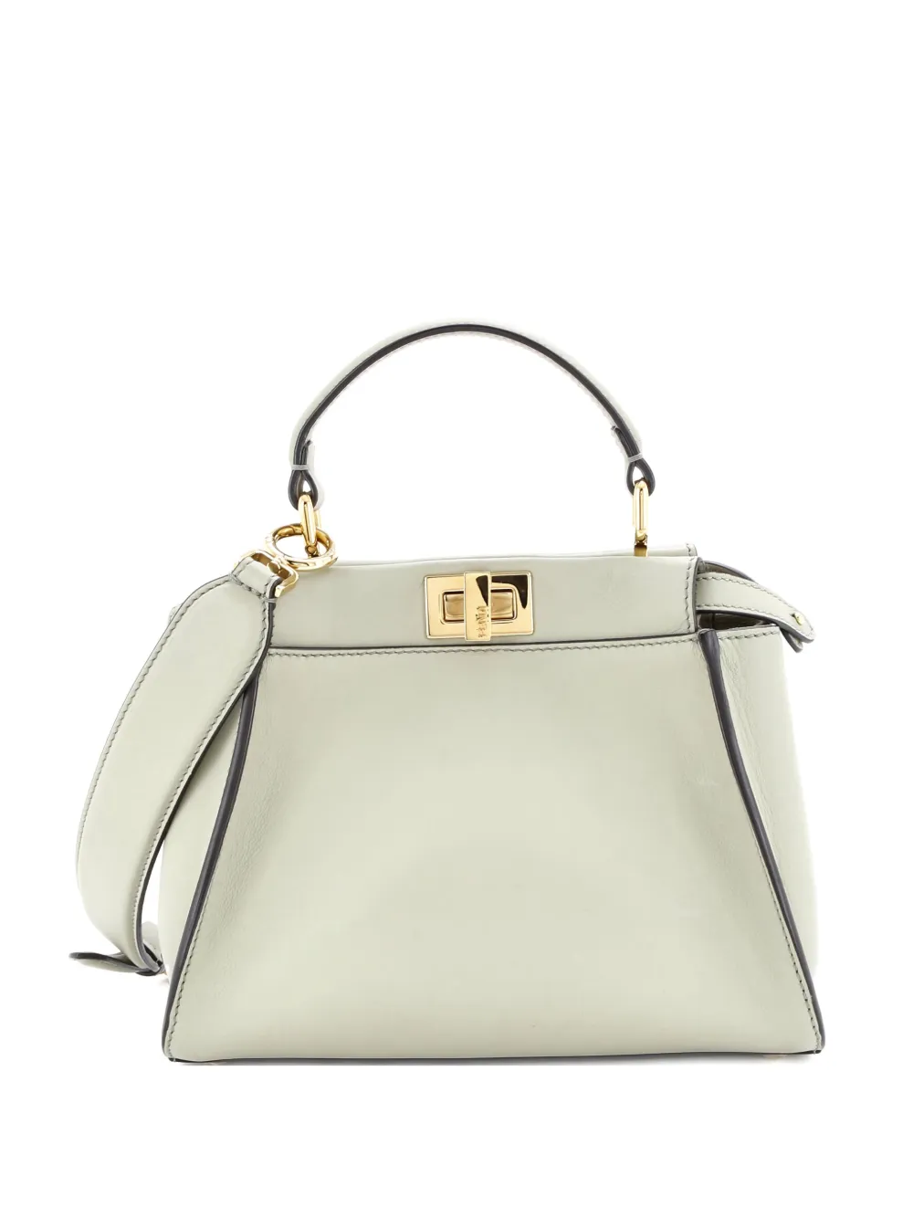 Pre-owned Fendi Peekaboo Iconic Bag Leather With Zucca Embroidered Canvas Interior Mini Satchel In Green