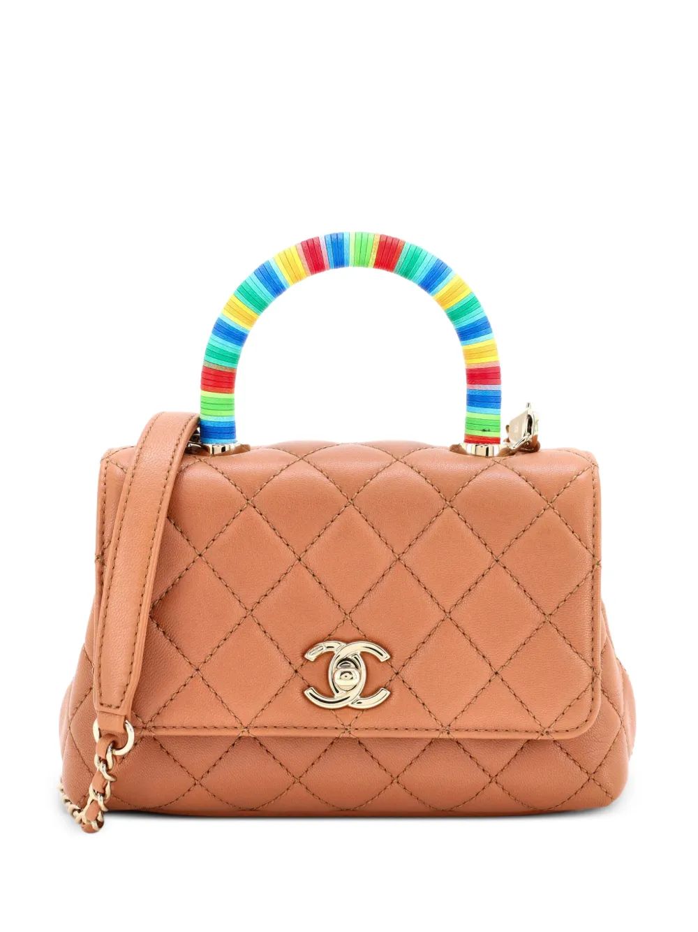 CHANEL Pre-Owned bolsa Coco Top Handle Bag Quilted Goatskin with Multicolor Handle Extra Mini | marrón | Image 1