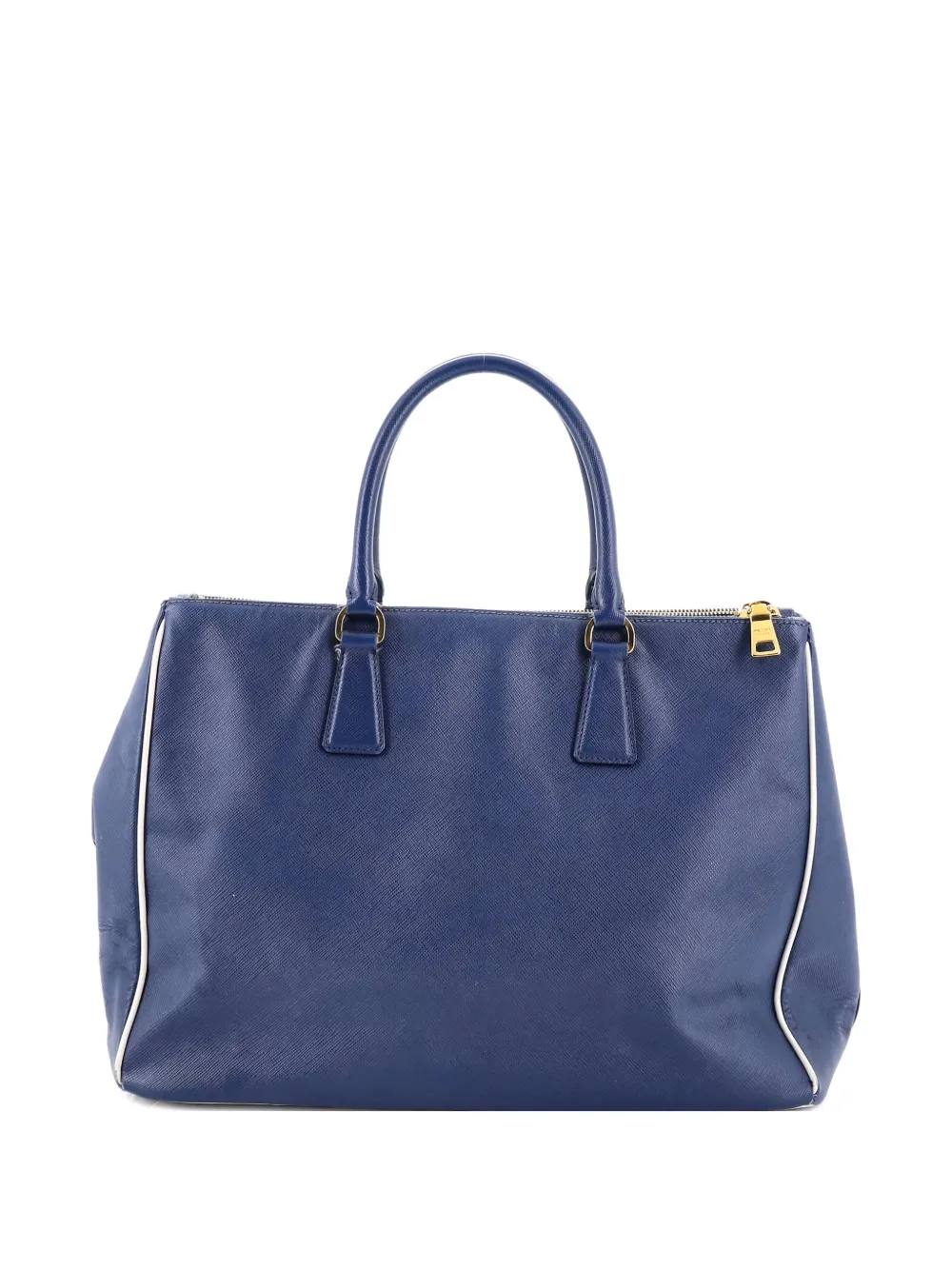 Pre-owned Prada Double Zip Lux Saffiano Leather Large Tote Bag In Blue