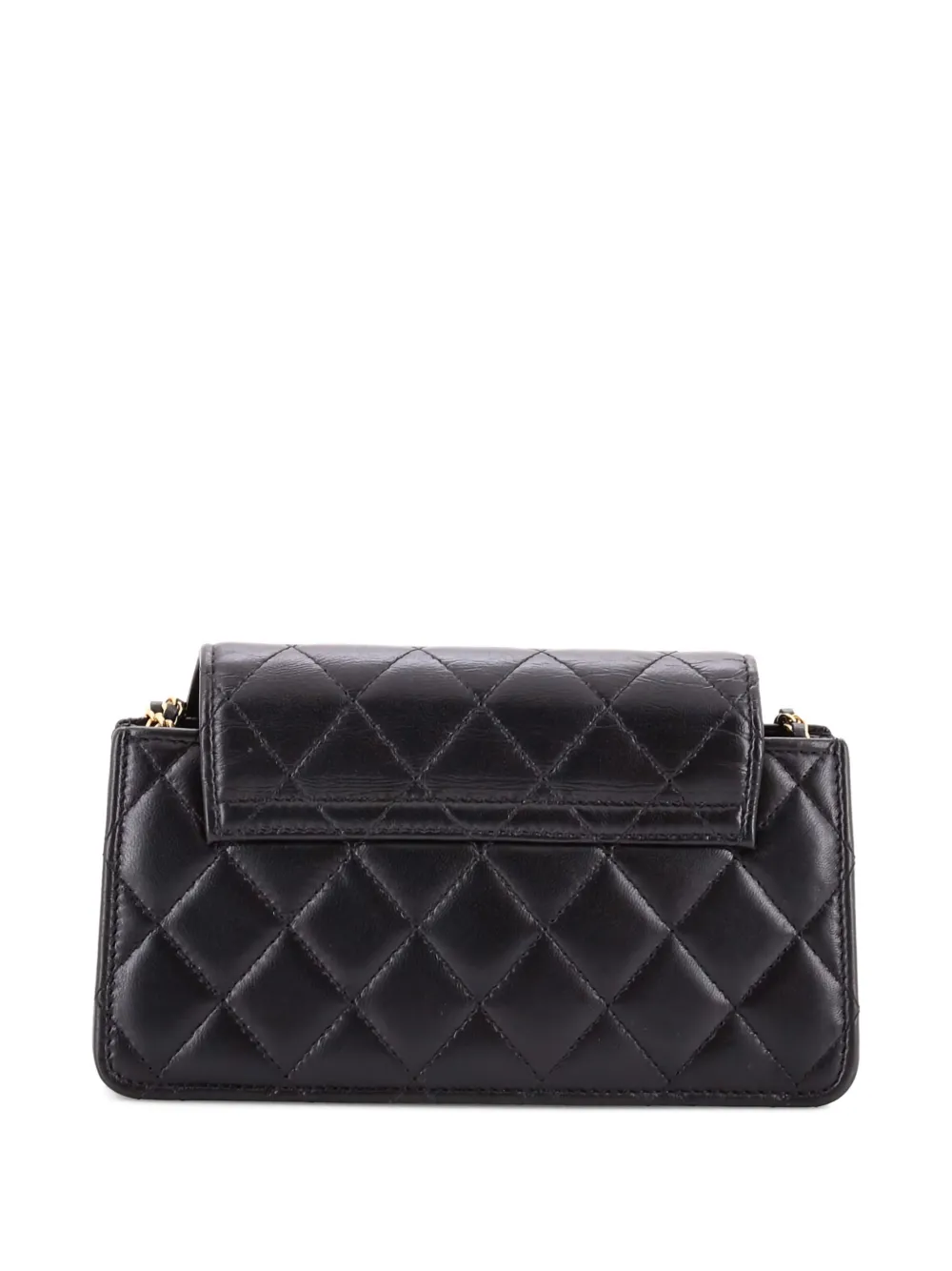 Pre-owned Chanel Cc Accordion Round Flap Phone Holder Quilted Lambskin Crossbody Bag In Black
