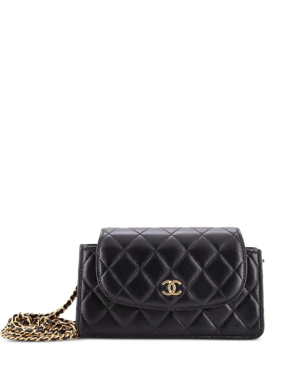 CHANEL Pre-Owned CC Accordion Round Flap Phone Holder Quilted Lambskin crossbody bag - Nero