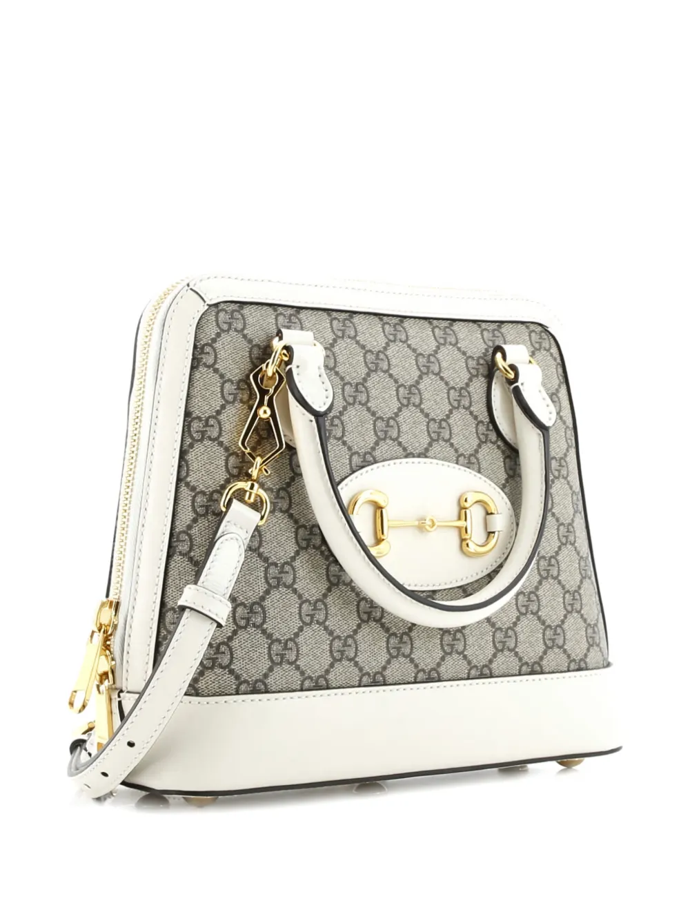 Pre-owned Gucci Horsebit 1955 Top Handle Bag Gg Coated Canvas With Leather Small Satchel In White