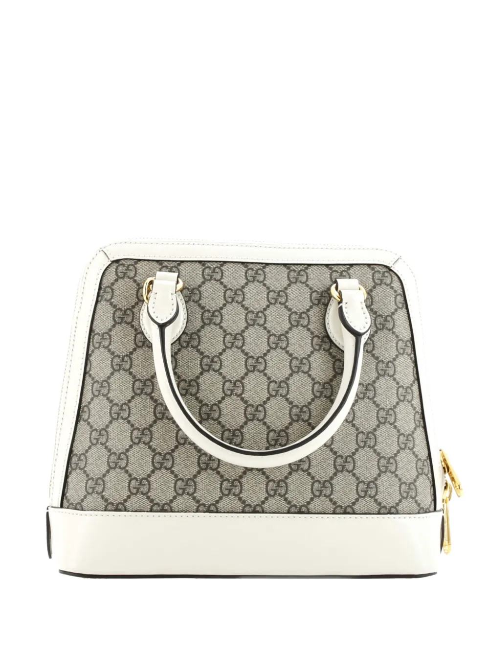 Pre-owned Gucci Horsebit 1955 Top Handle Bag Gg Coated Canvas With Leather Small Satchel In White