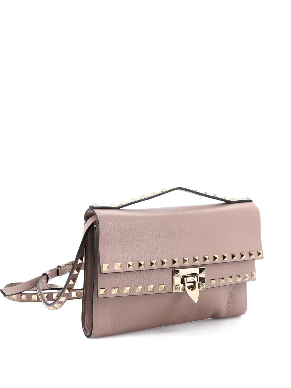 Valentino Garavani Pre-Owned Rockstud Flip Lock Double Flap Leather Small crossbody bag - Toni neutri