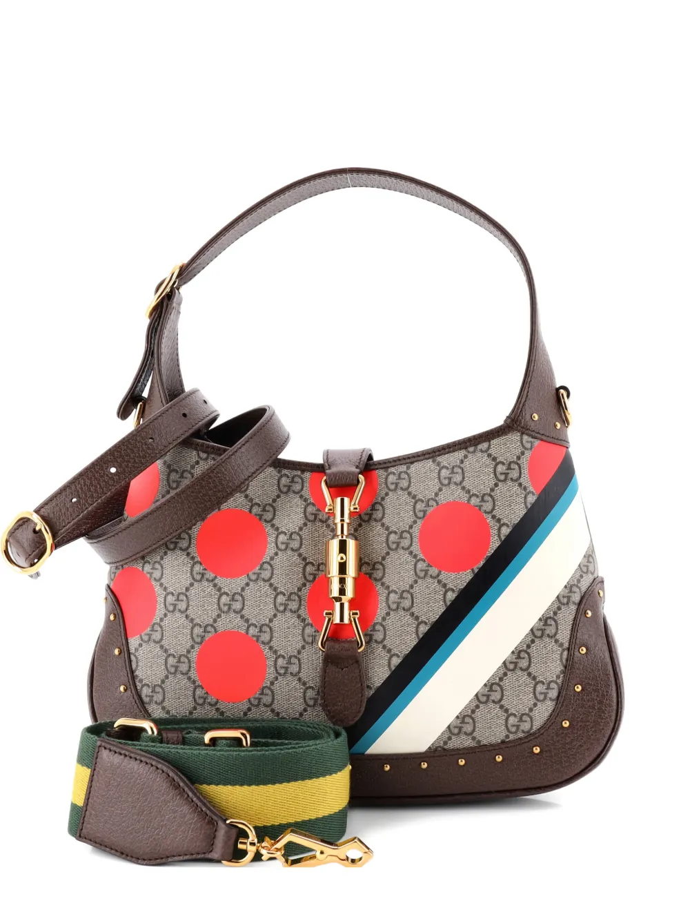 Gucci Pre-Owned Jackie 1961 Studded Printed GG Coated Canvas Small hobo bag - Marrone