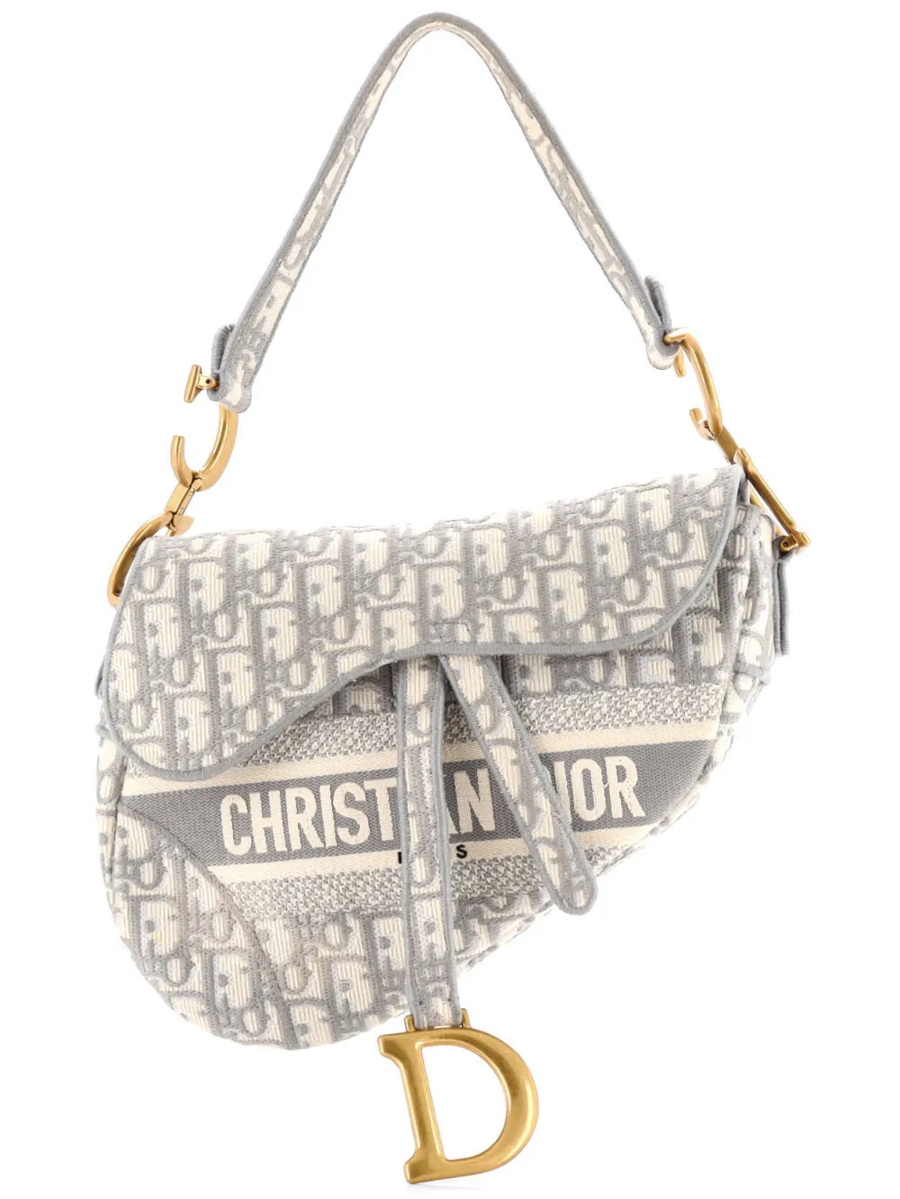 Christian Dior Pre-Owned Saddle Handbag Logo Embroidered Oblique Canvas Medium shoulder bag - Grigio