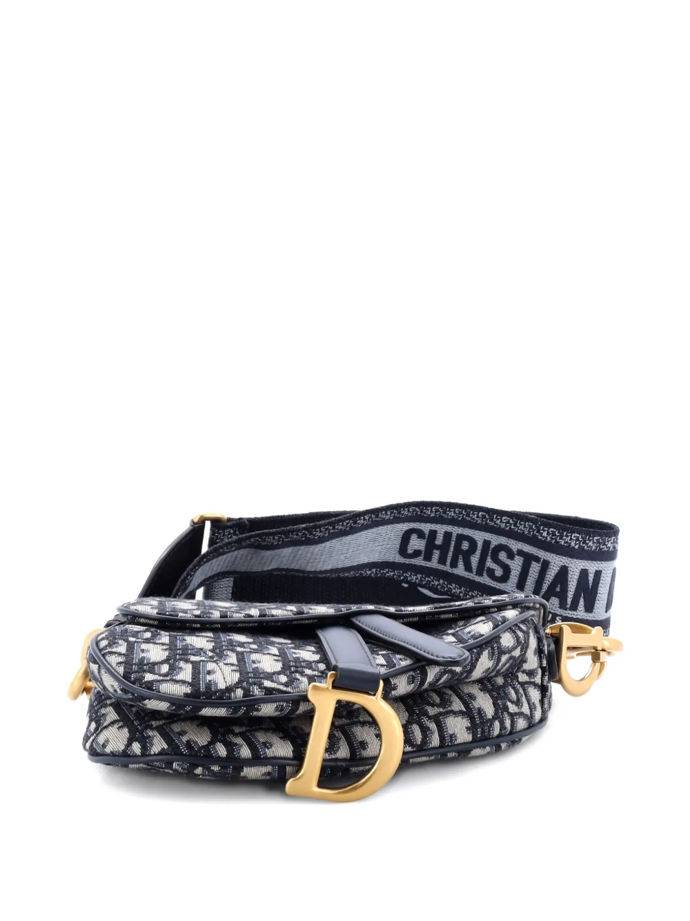 Pre-owned Dior Saddle Handbag With Strap Oblique Canvas Mini Shoulder Bag In Blue