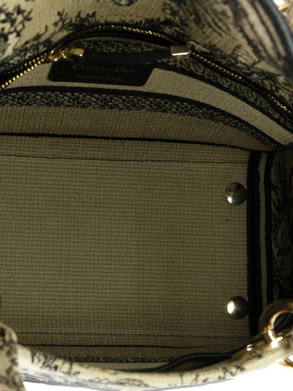 Pre-owned Dior Lady D-lite Bag Embroidered Canvas Medium Satchel In Black