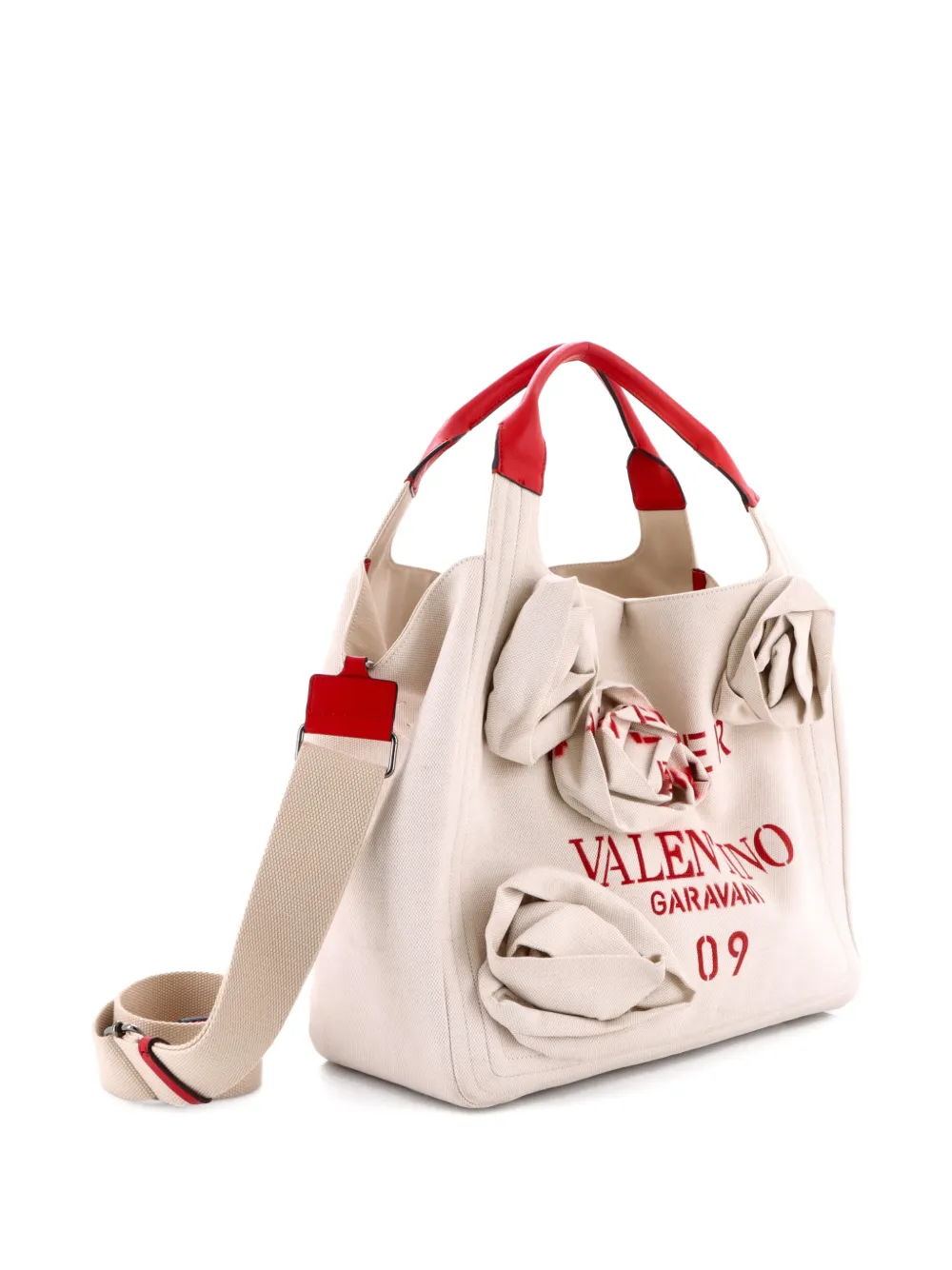 Pre-owned Valentino Garavani Rose Blossom Atelier Bag Canvas Large Tote Bag In Neutral