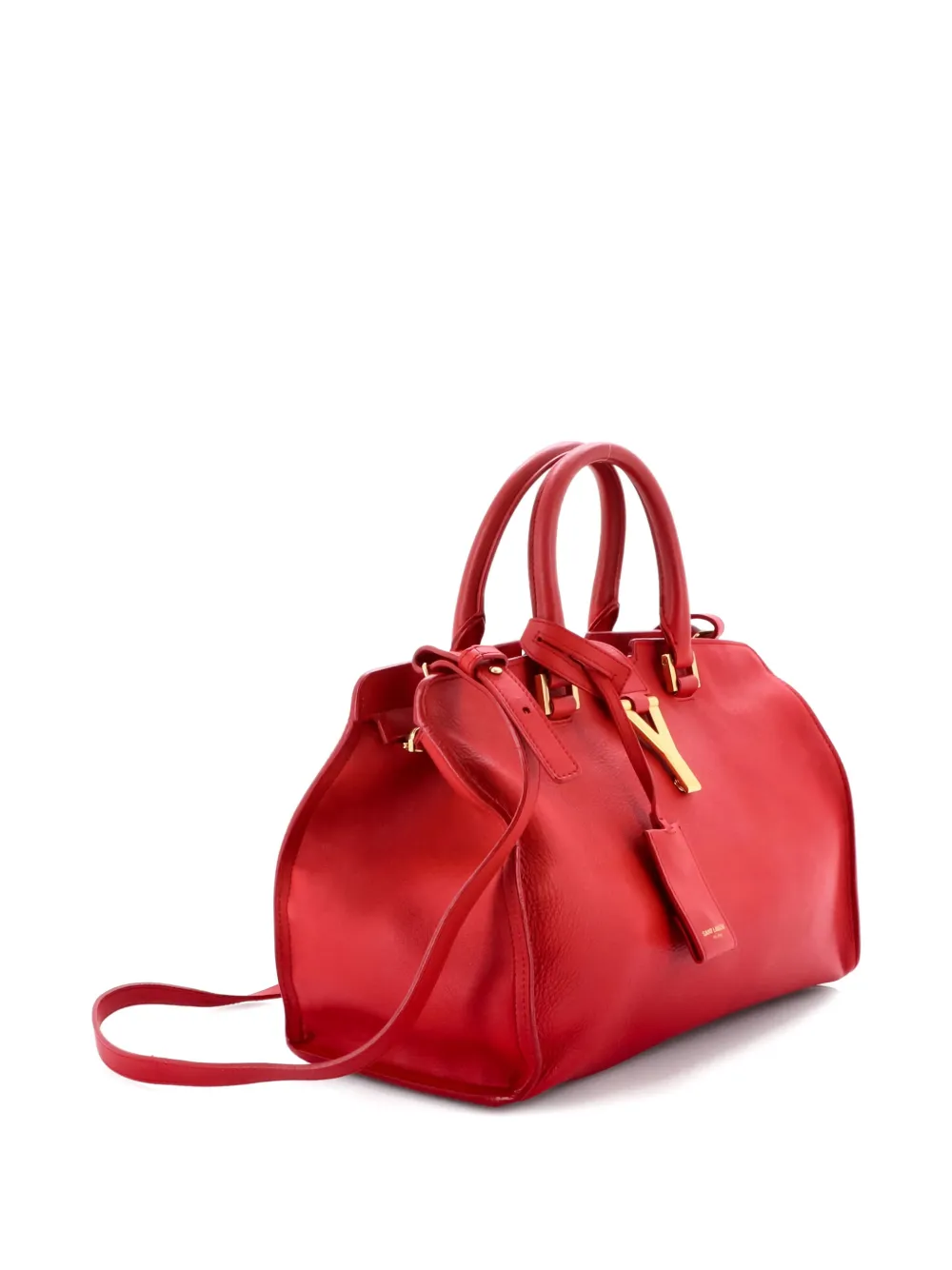 Pre-owned Saint Laurent Classic Y Cabas Leather Small Satchel In Red