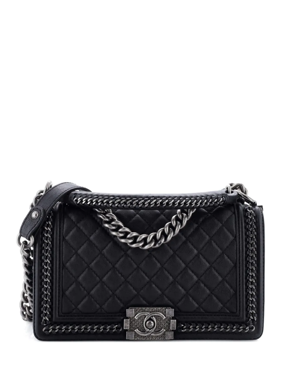 CHANEL Pre-Owned Chain Handle Boy Flap Bag Quilted Calfskin Old Medium shoulder bag - Nero