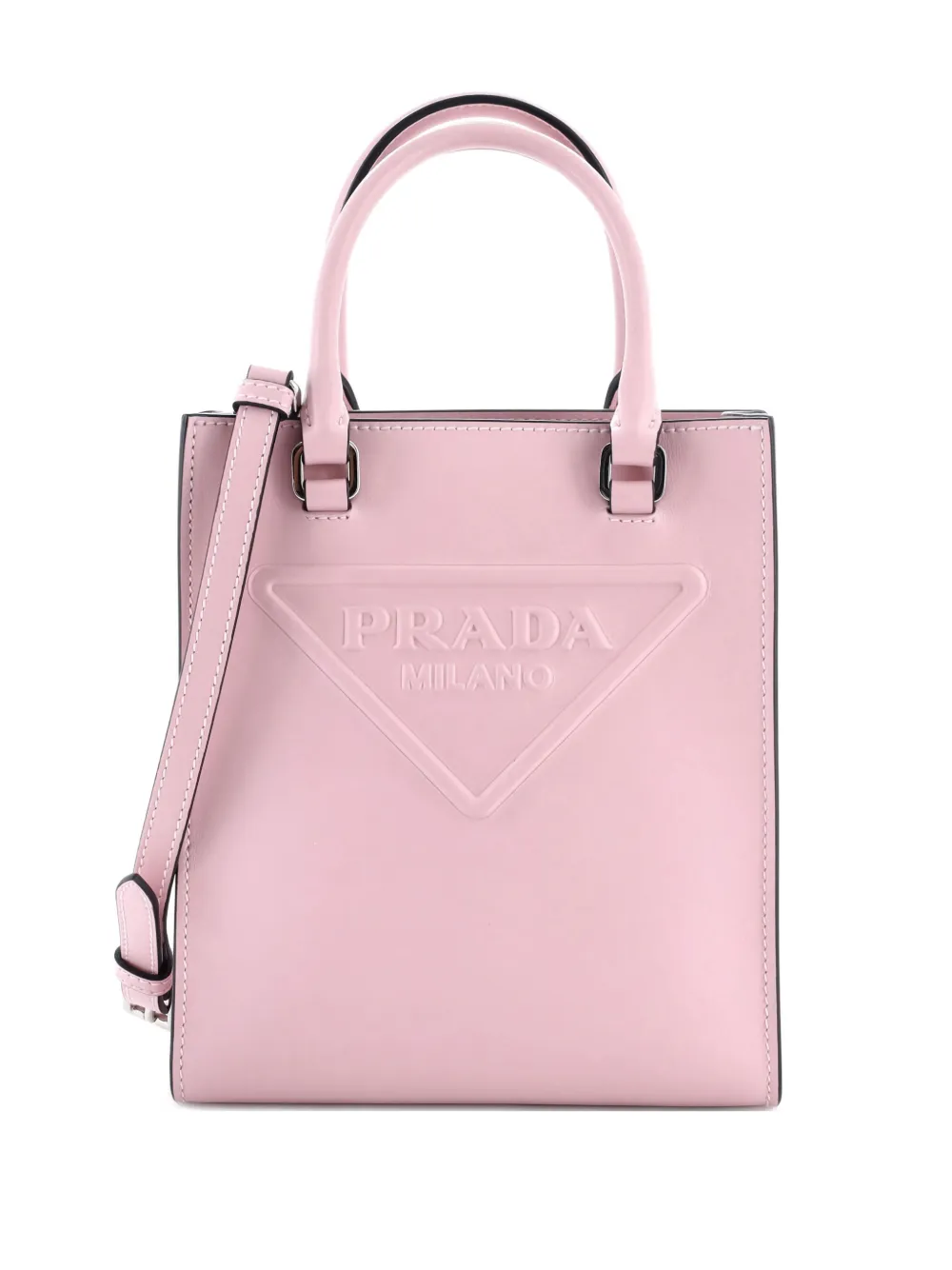 Pre-owned Prada Logo Drill Tote Leather Mini Crossbody Bag In Pink