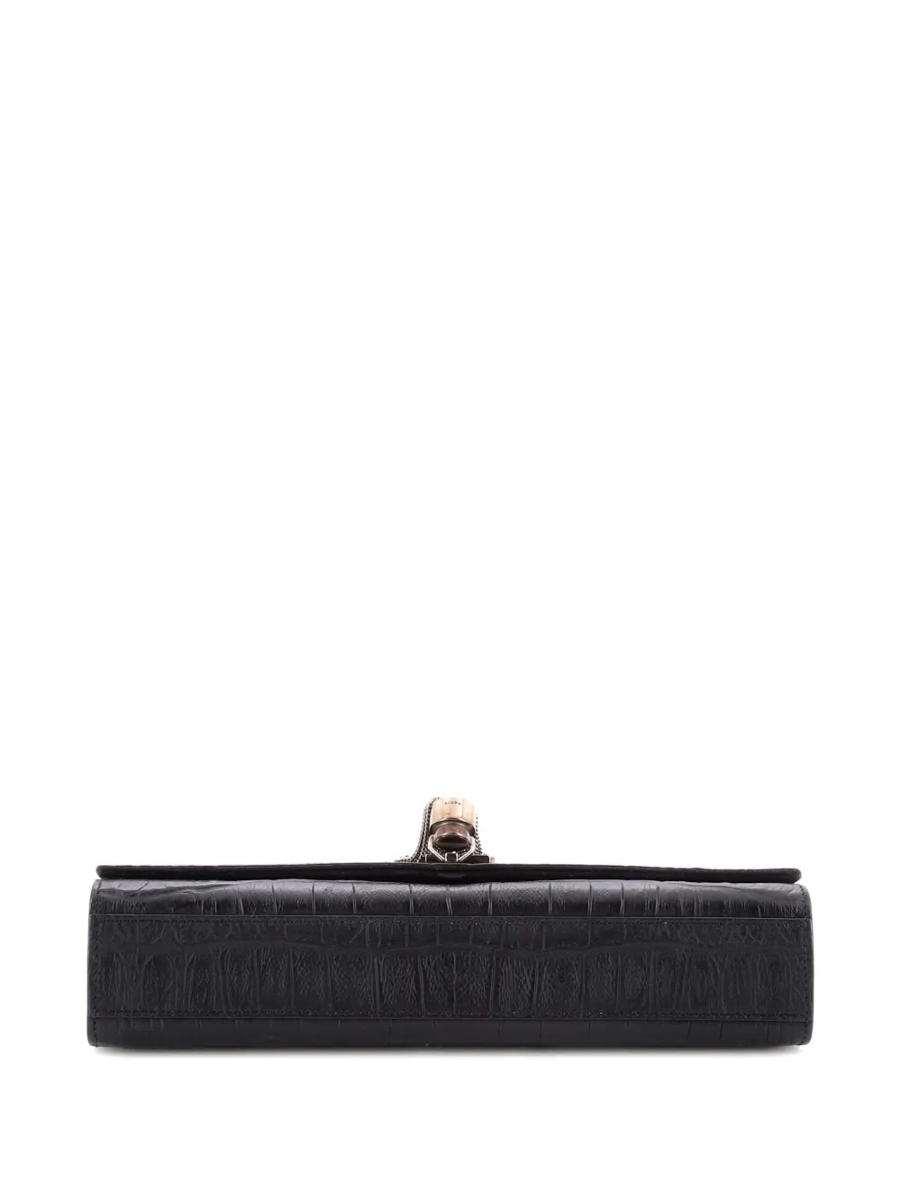 SAINT LAURENT Pre-owned Classic Monogram Tassel Crocodile Embossed Leather Medium Crossbody Bag In Black