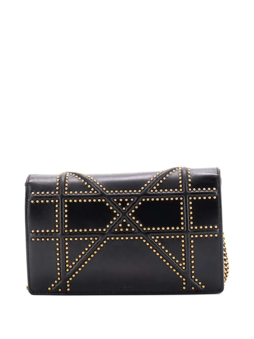 Pre-owned Dior Ama Wallet On Chain Studded Leather Crossbody Bag In Black