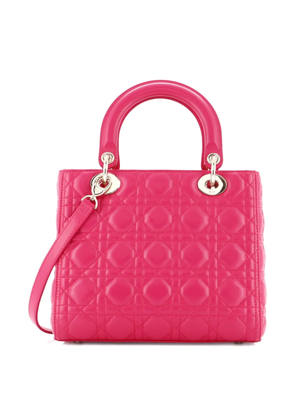 Pre-owned Dior Lady  Bag Cannage Quilt Lambskin Medium Satchel In Pink