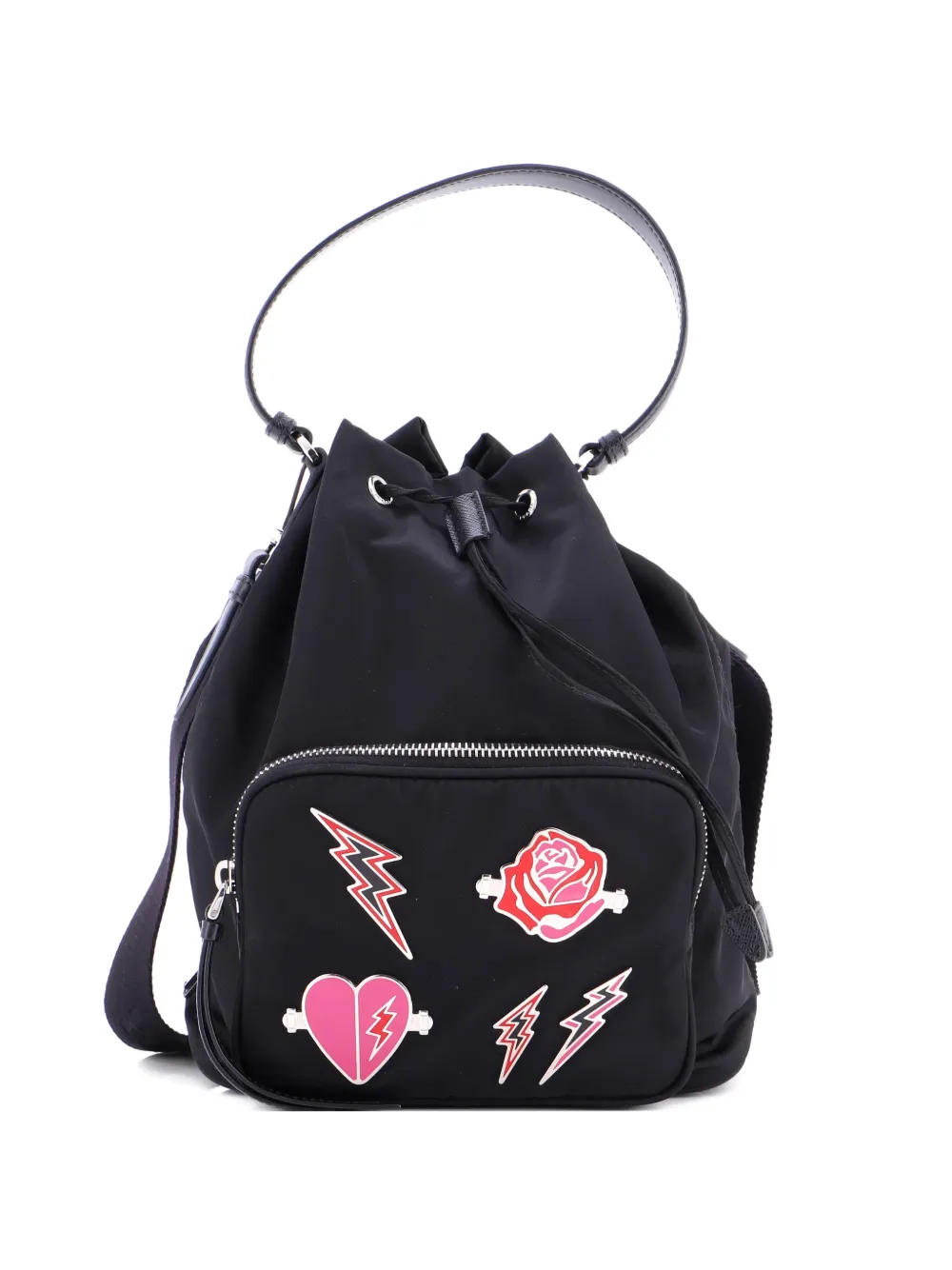 Prada Pre-Owned Drawstring Embellished Tessuto Small bucket bag | Black | Image 1