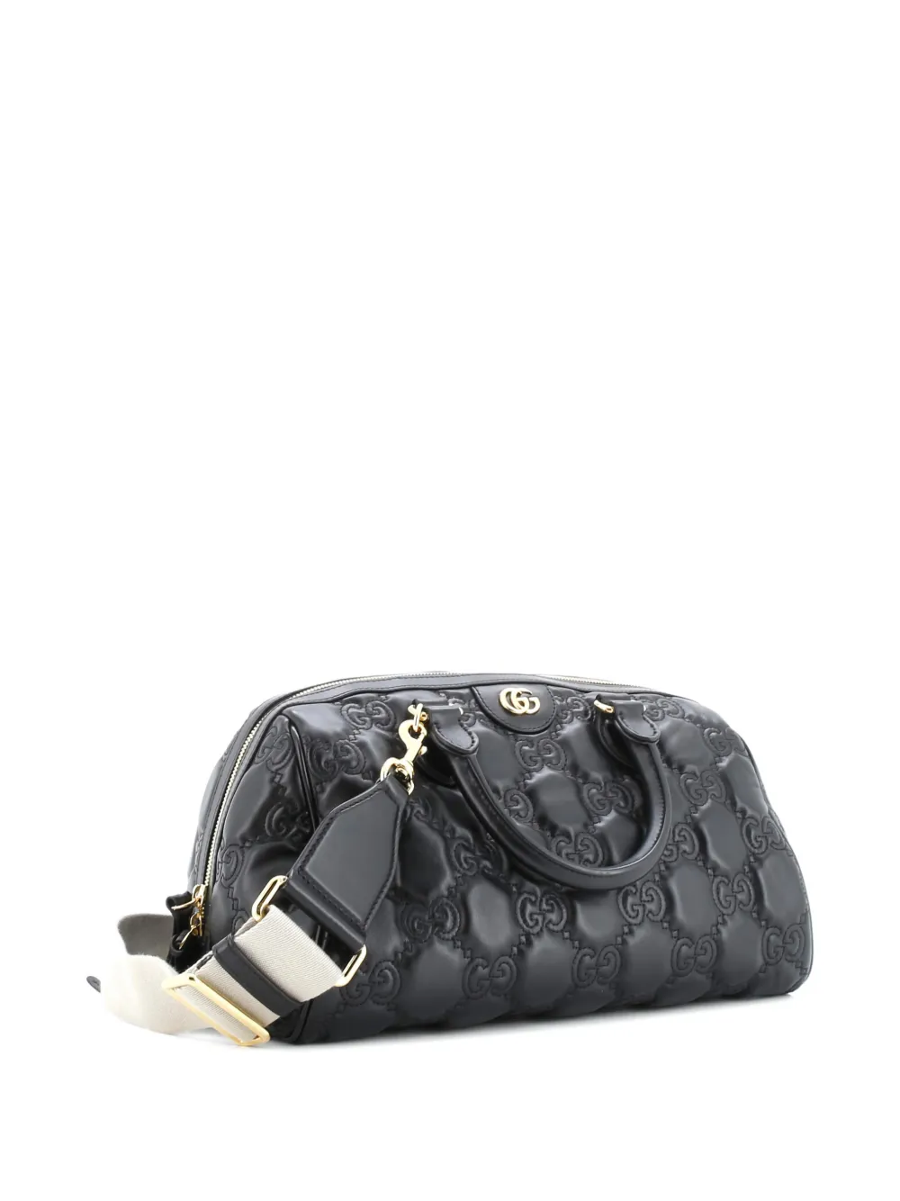 Pre-owned Gucci Ophidia Convertible Boston Top Handle Bag Gg Matelasse Leather Medium Satchel In Black