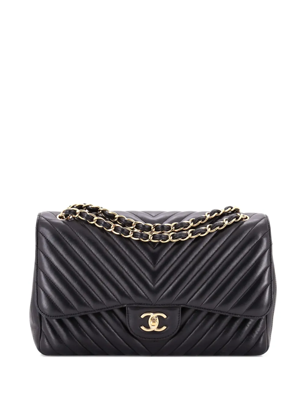CHANEL Pre-Owned Classic Double Flap Bag Chevron Lambskin Jumbo shoulder bag - Nero