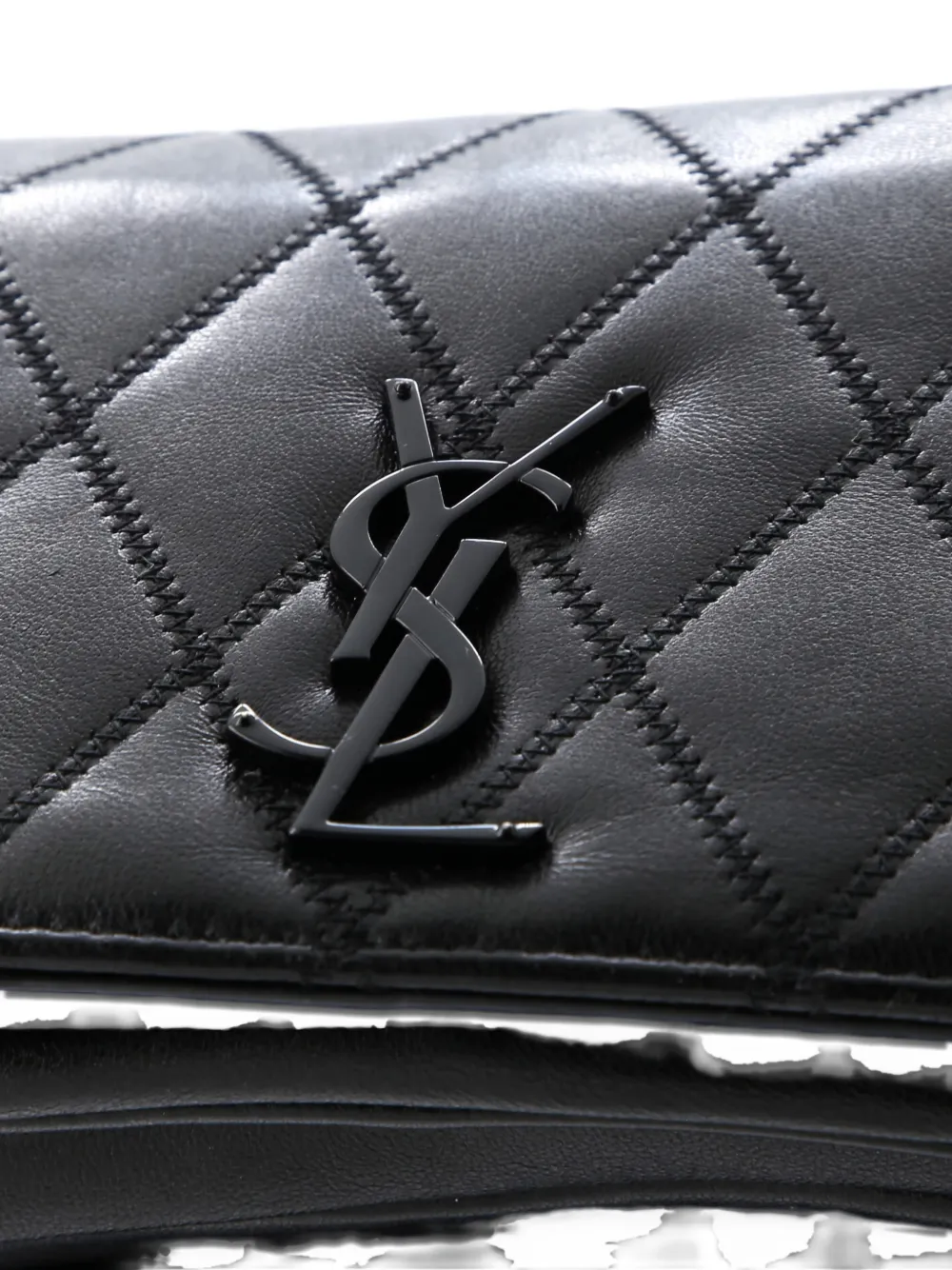 Pre-owned Saint Laurent Angie Chain Shoulder Bag Quilted Leather Small Crossbody Bag In Black