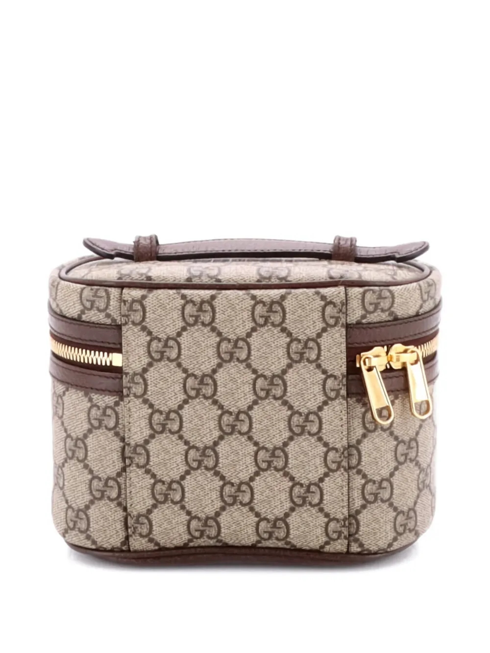 Pre-owned Gucci Ophidia Top Handle Cosmetic Case Gg Coated Canvas Mini Pouch In Brown